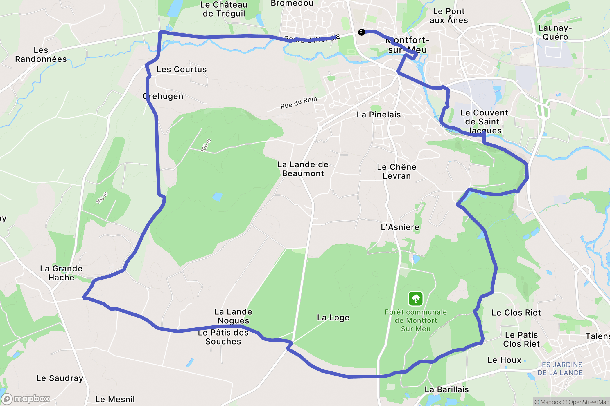 Montfort-sur-Meu : carte du parcours de randonnée - France