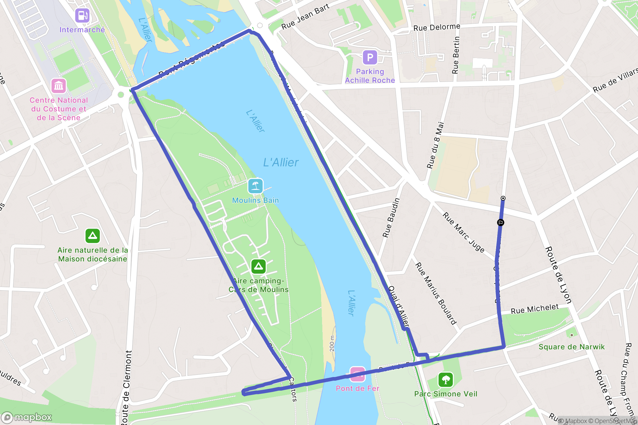 Moulins : carte du parcours de randonnée - France