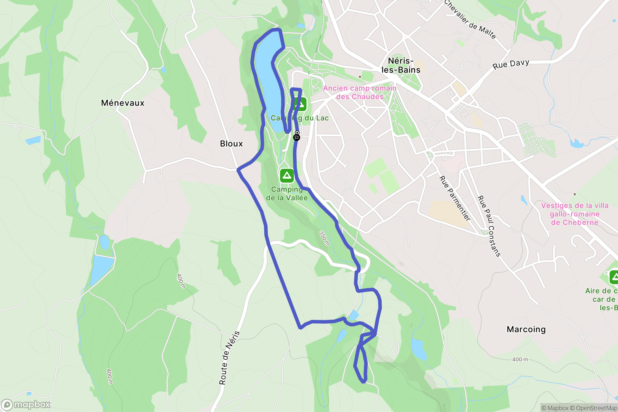Néris-les-Bains : carte du parcours de randonnée - France