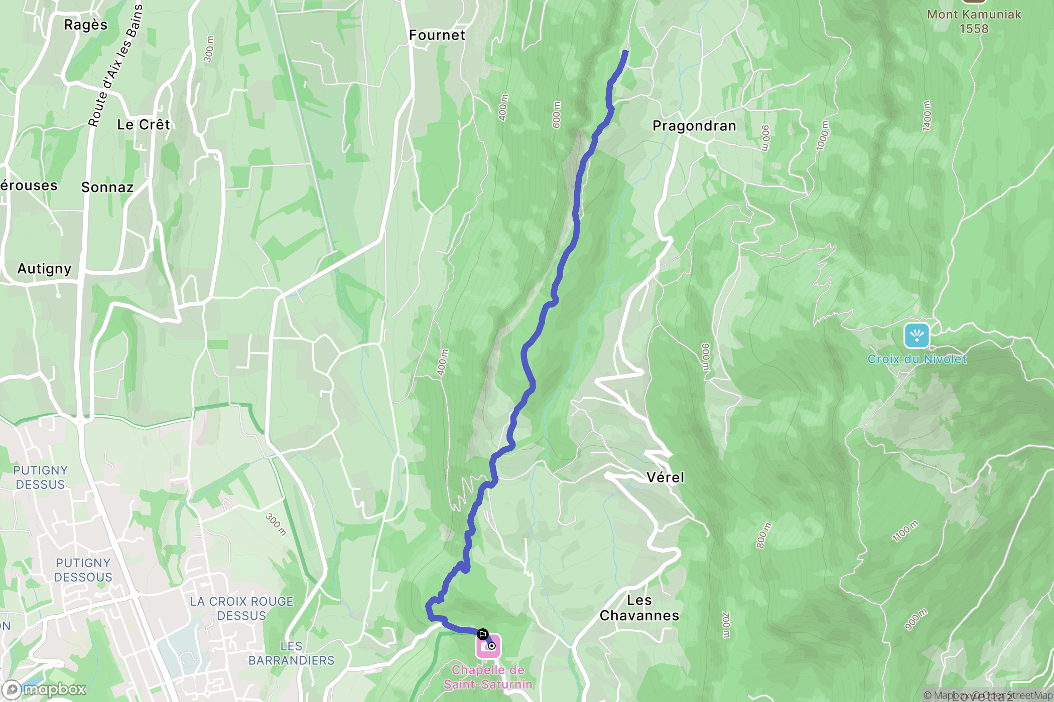 Chambéry : carte du parcours de randonnée - France
