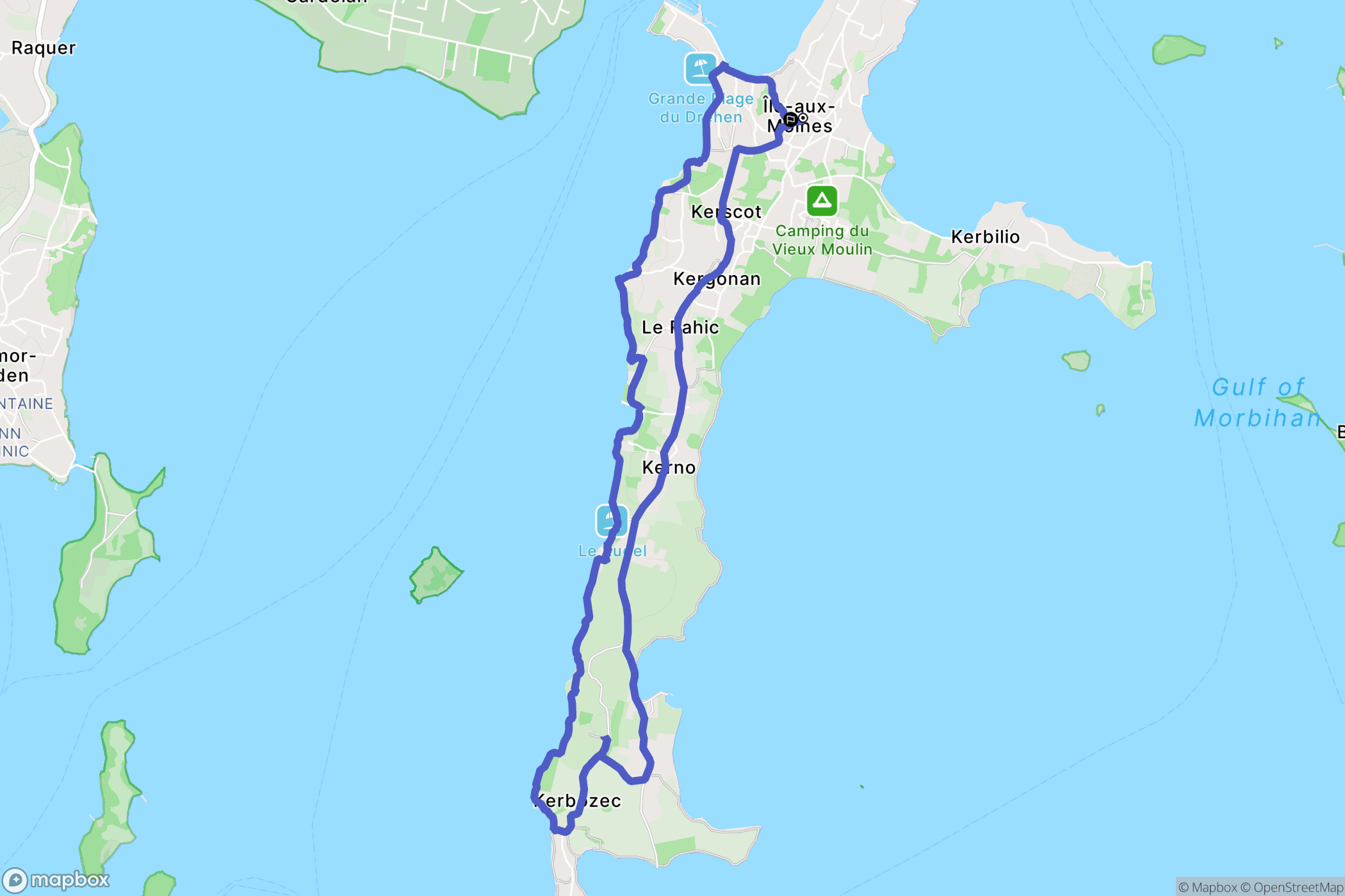Île-aux-Moines : carte du parcours de randonnée - France