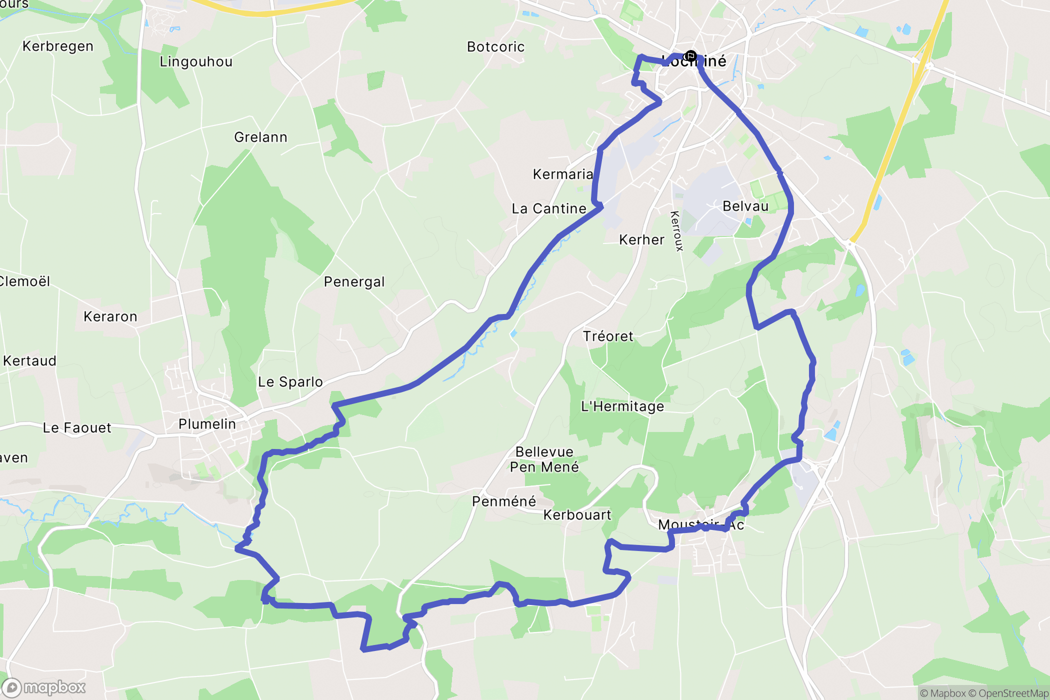 Locminé : carte du parcours de randonnée - France