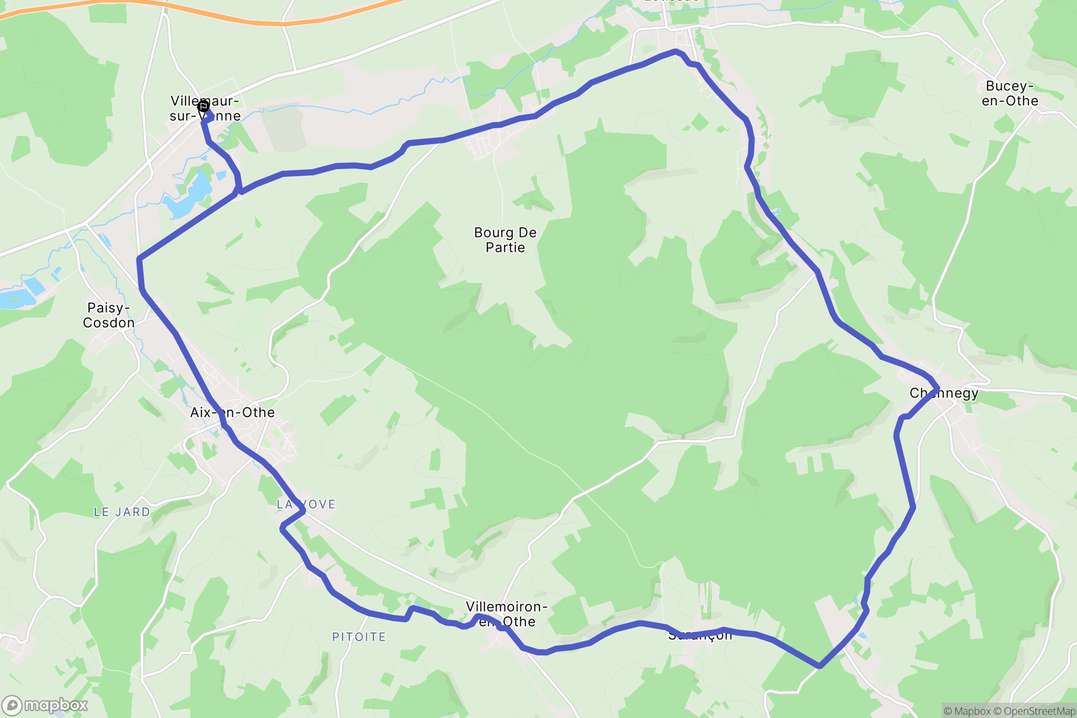 Aix-Villemaur-Palis : carte du parcours de randonnée - France