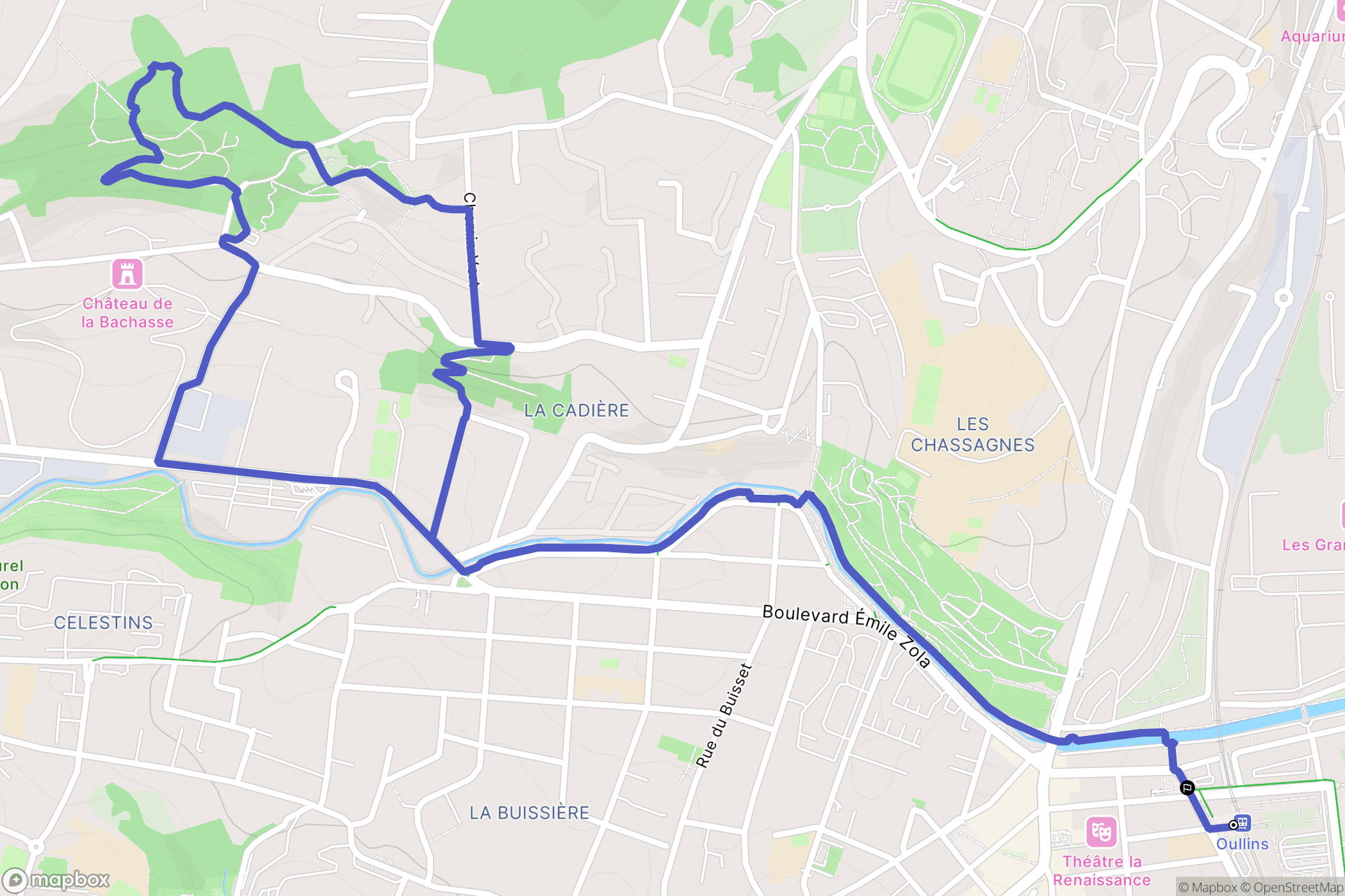 Oullins : carte du parcours de randonnée - France
