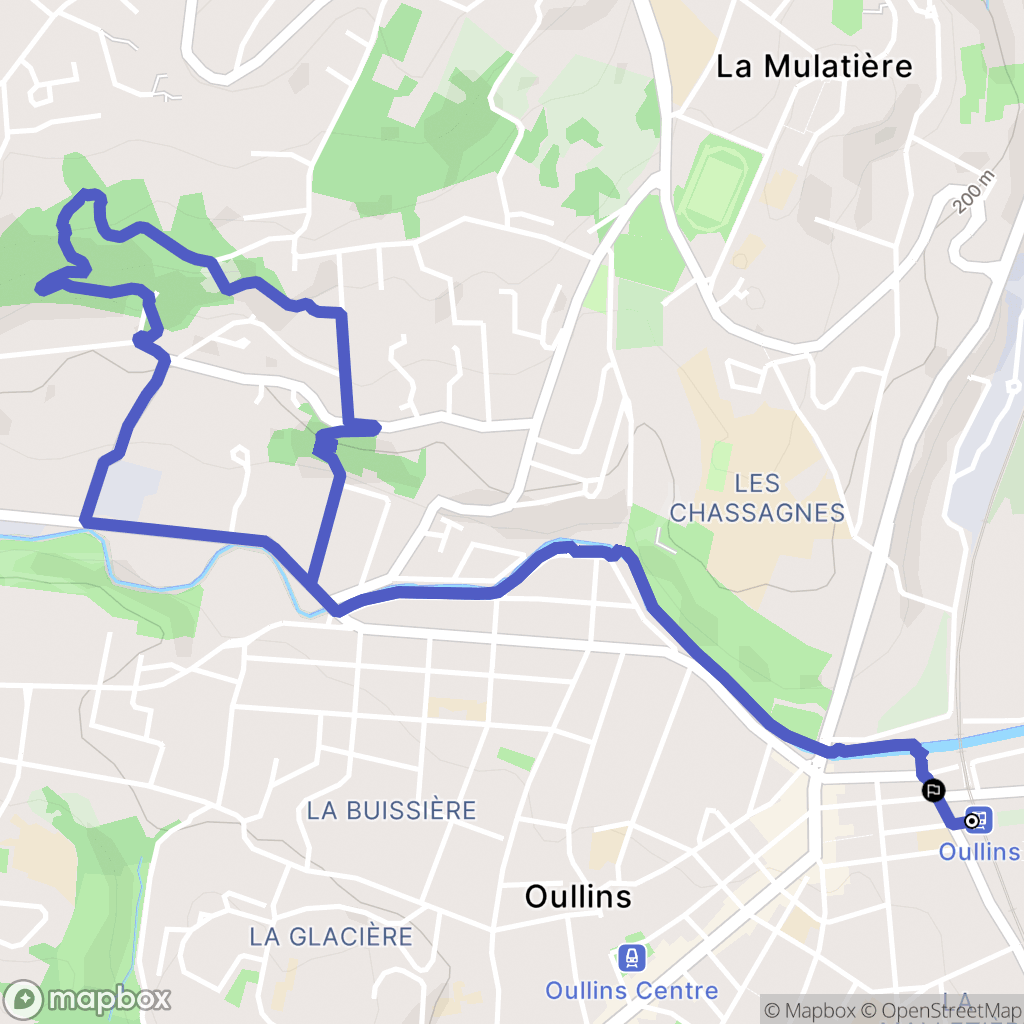 Oullins : carte du parcours de randonnée - France