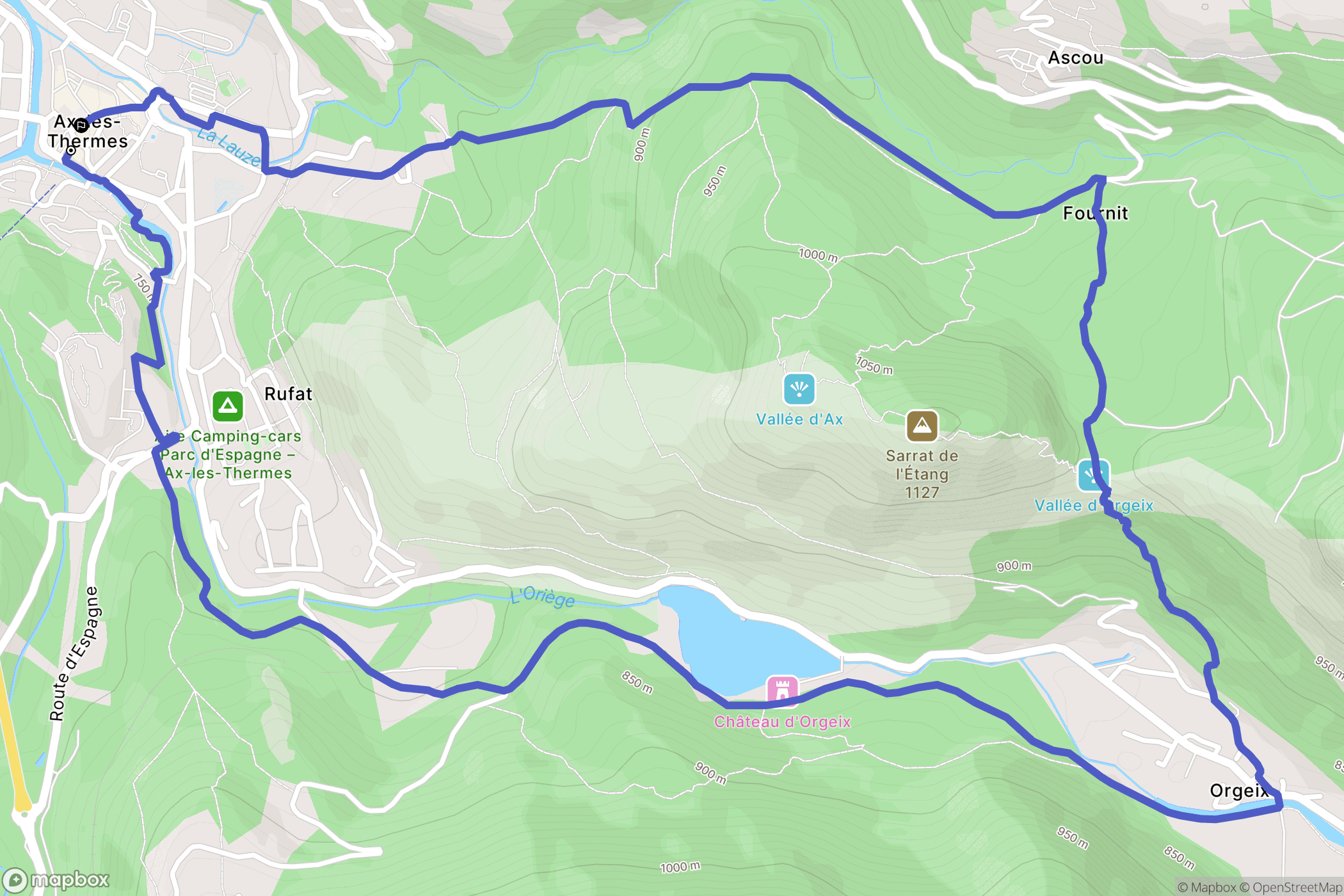 Ax-les-Thermes : carte du parcours de randonnée - France