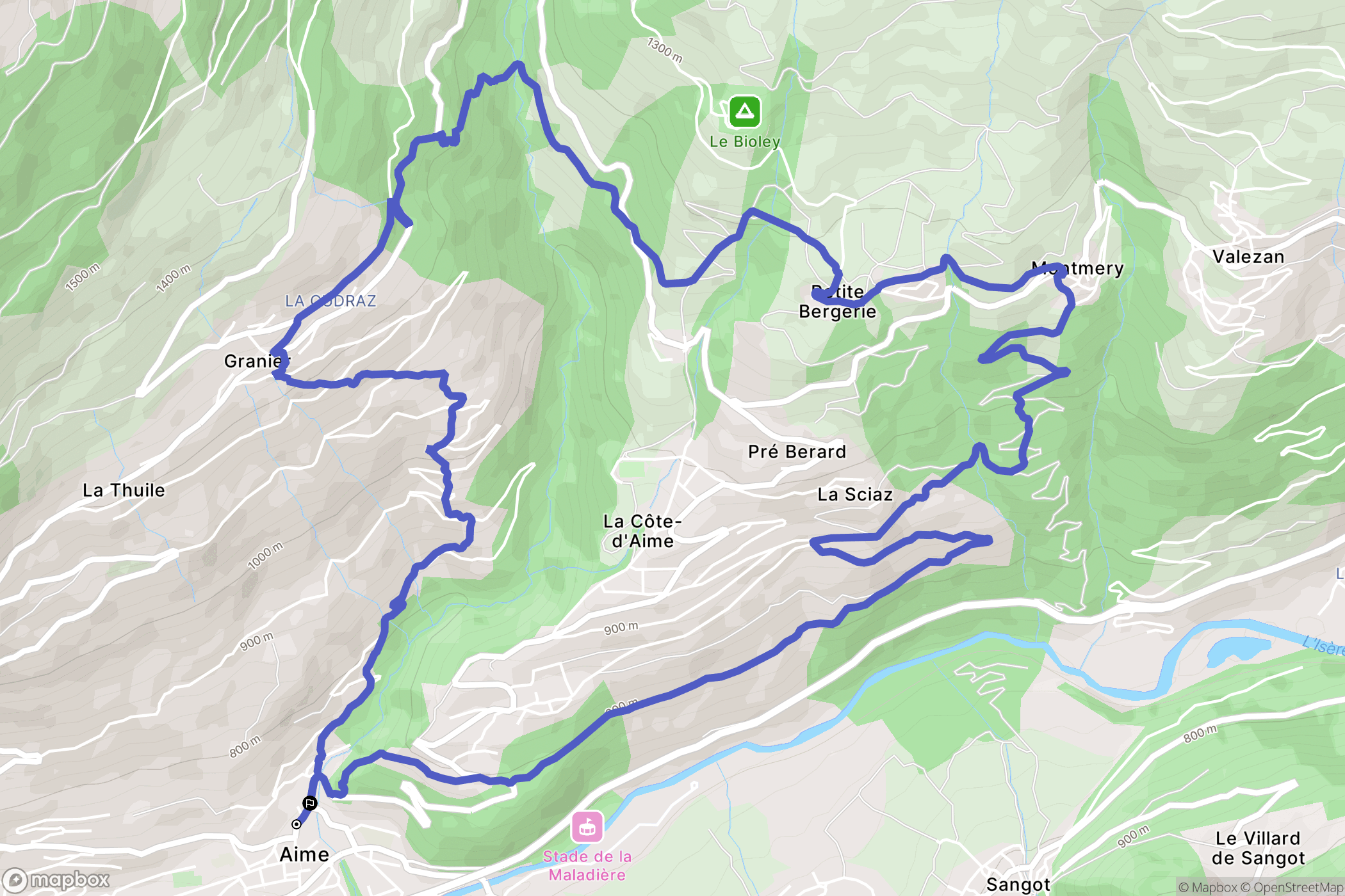 Aime-la-Plagne : carte du parcours de randonnée - France