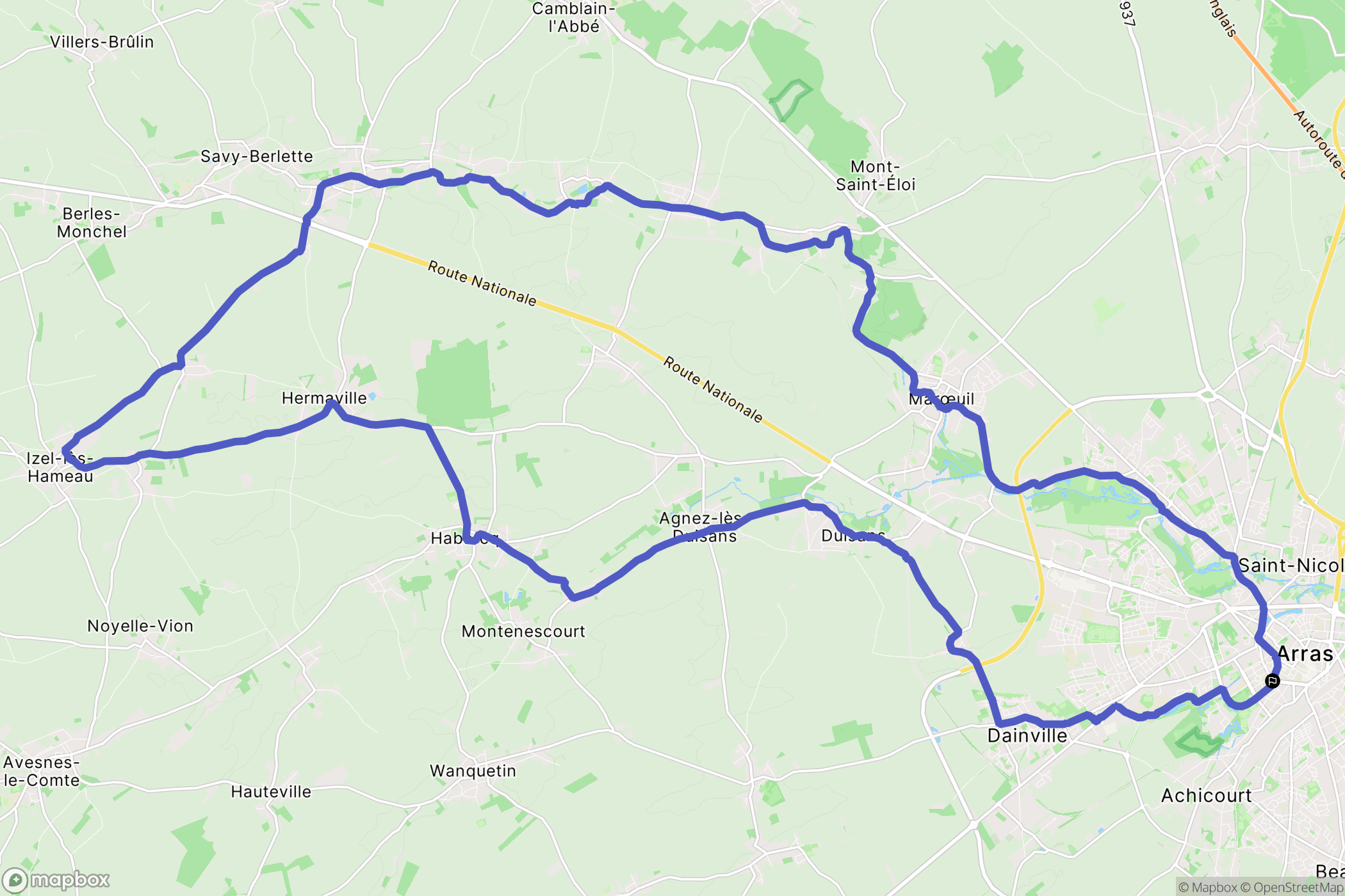 Arras : carte du parcours de randonnée - France