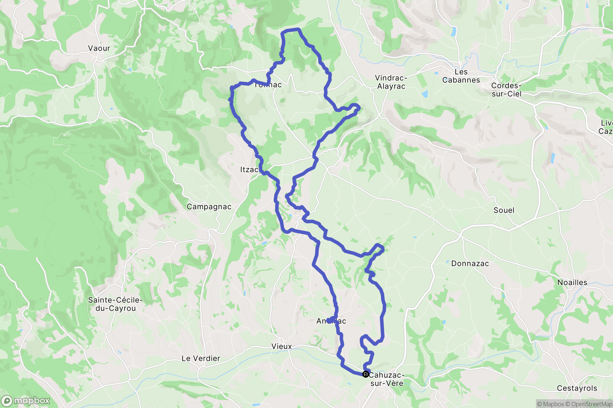 Cahuzac-sur-Vère : carte du parcours de randonnée - France