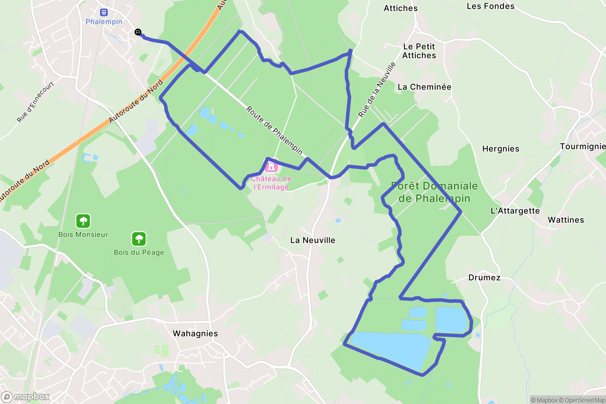Phalempin : carte du parcours de randonnée - France