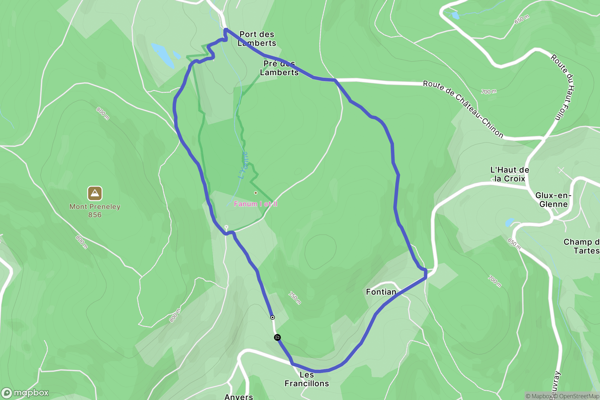 Glux-en-Glenne : carte du parcours de randonnée - France