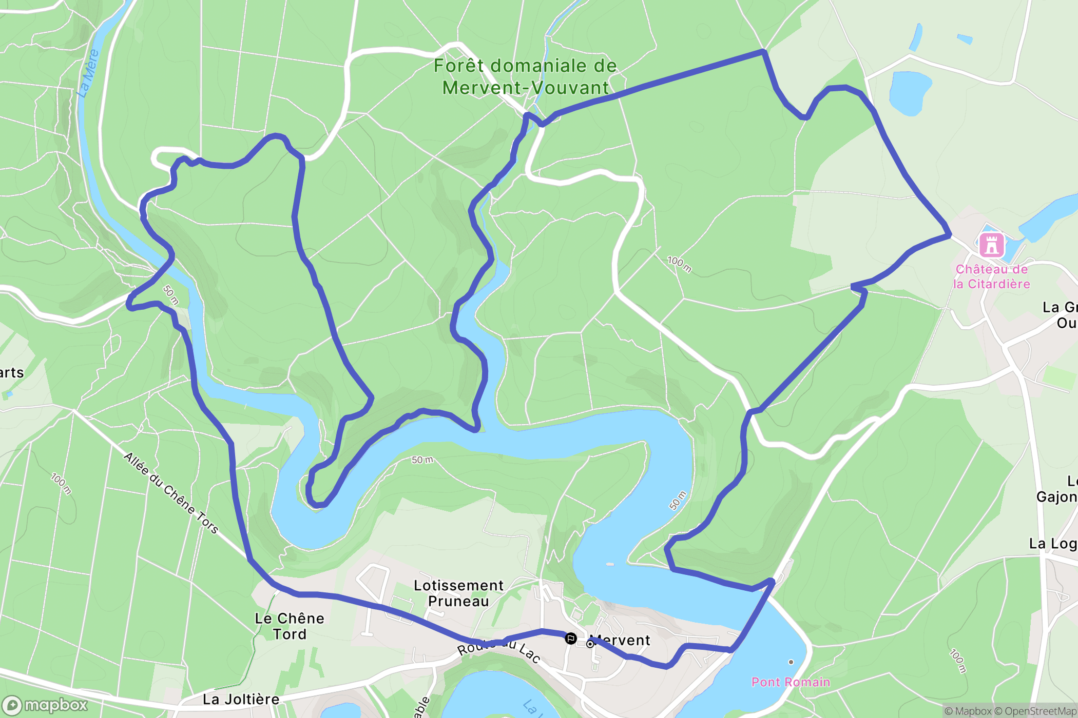 Mervent : carte du parcours de randonnée - France