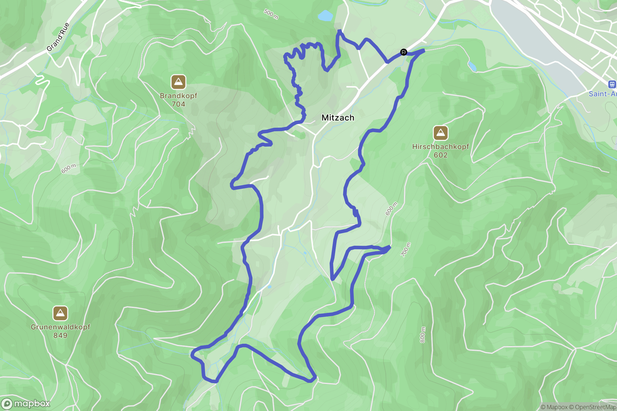 Mitzach : carte du parcours de randonnée - France