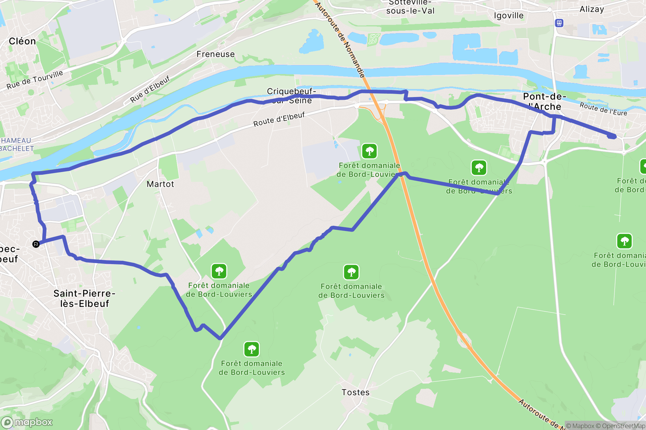 Saint-Pierre-lès-Elbeuf : carte du parcours de randonnée - France