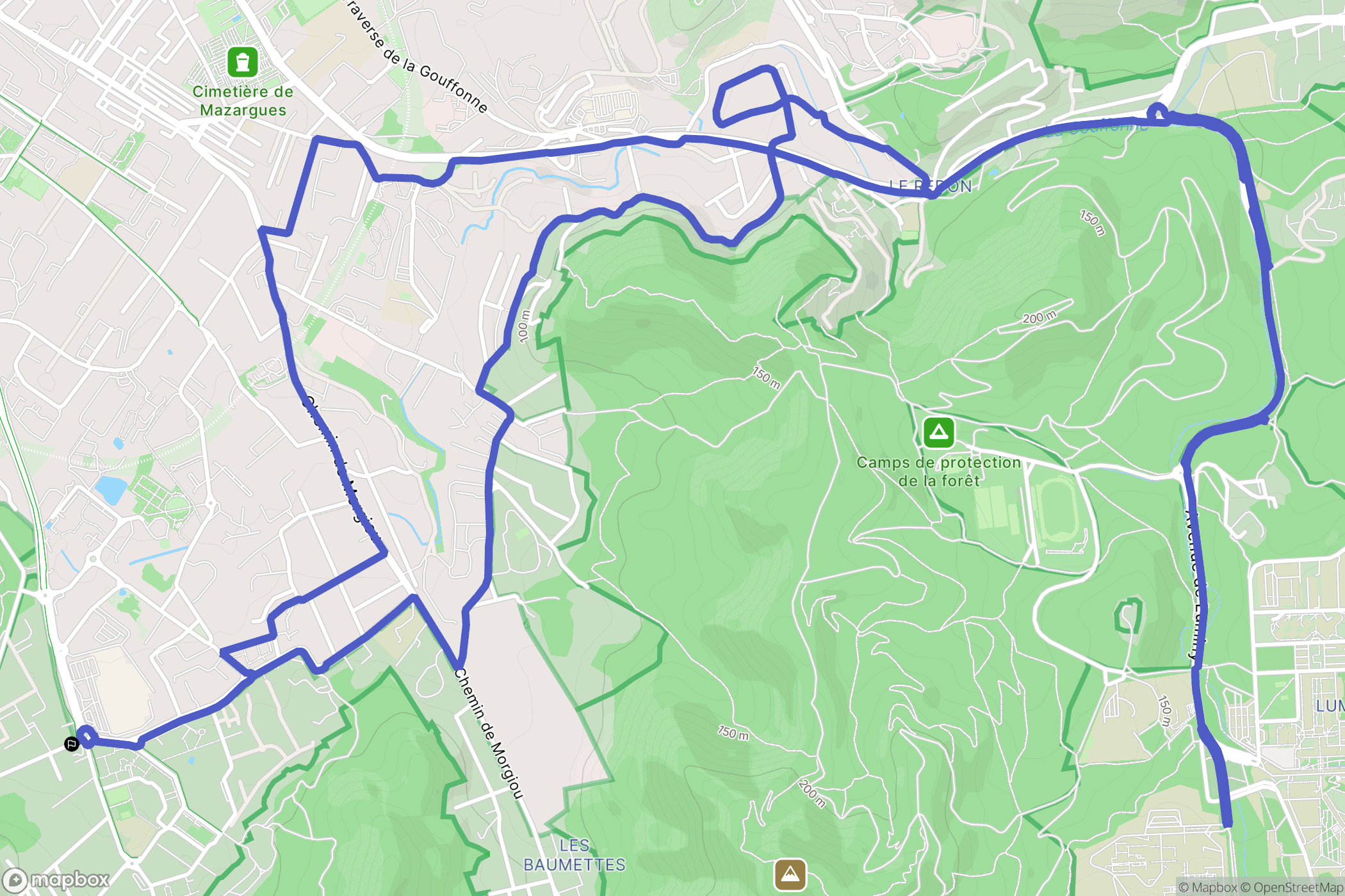 Marseille : carte du parcours de randonnée - France