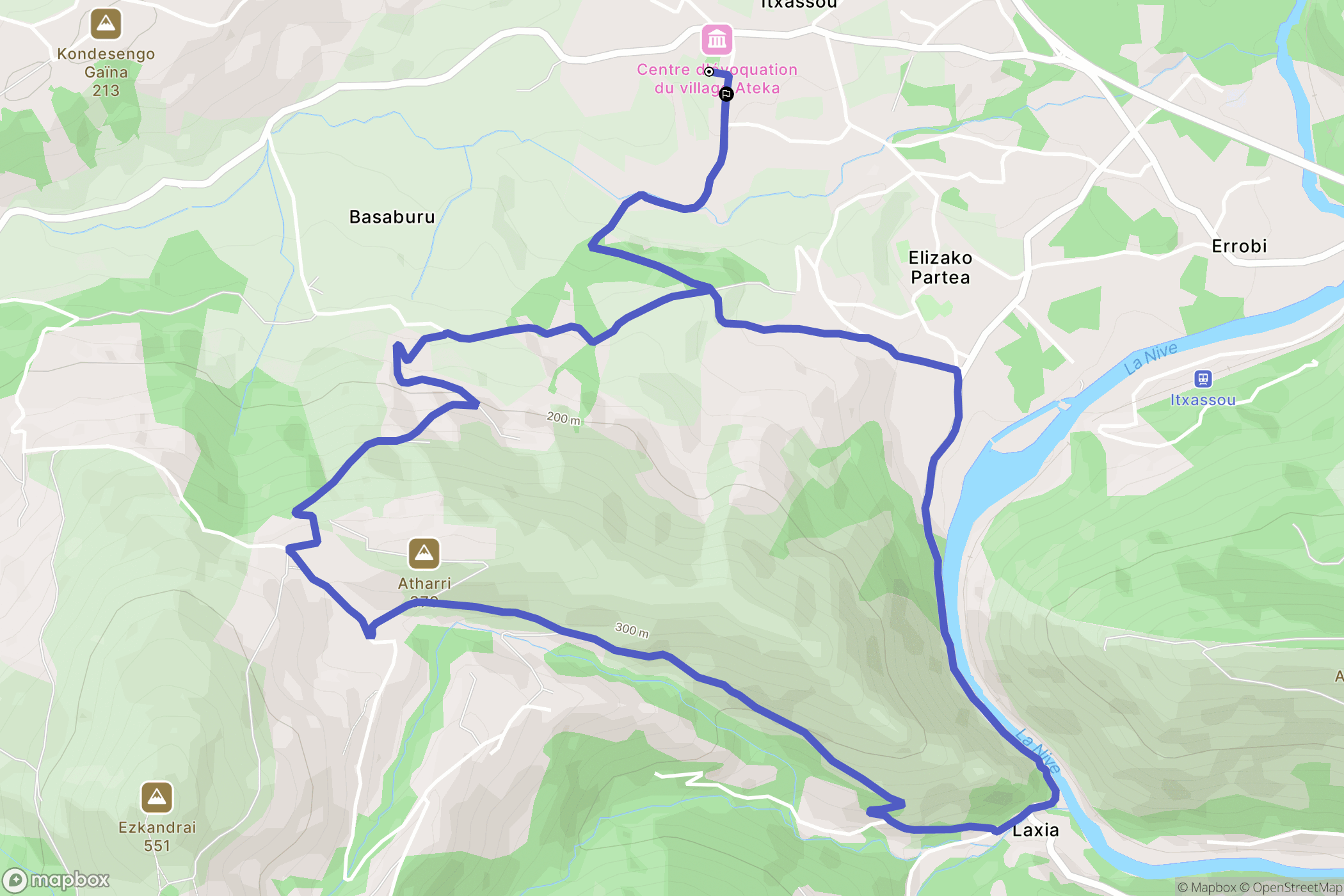 Itxassou : carte du parcours de randonnée - France