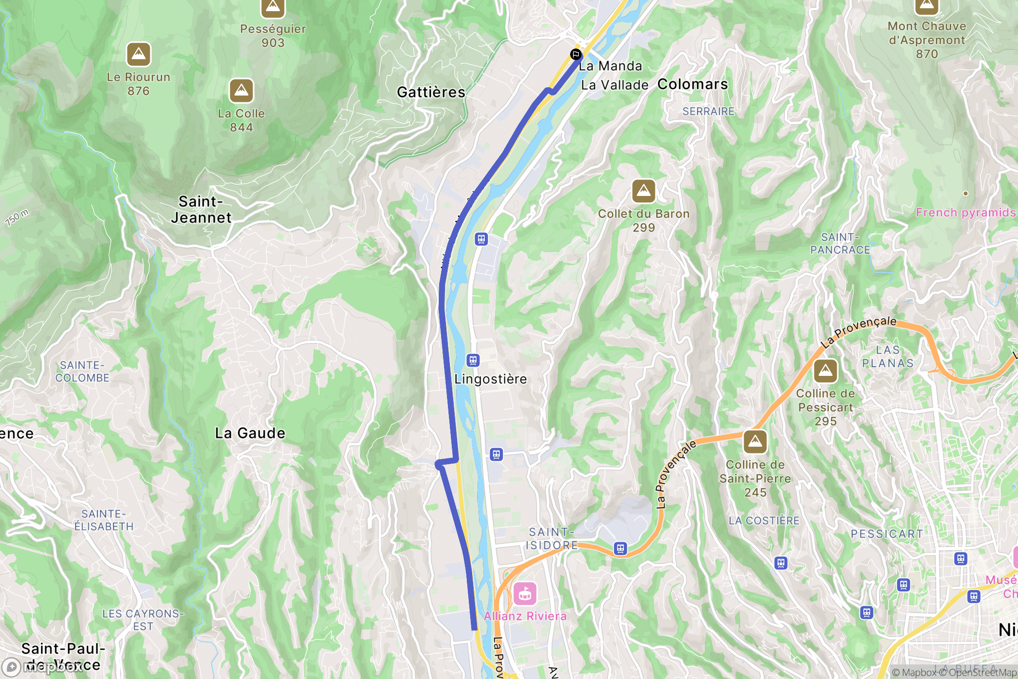 Gattières : carte du parcours de randonnée - France