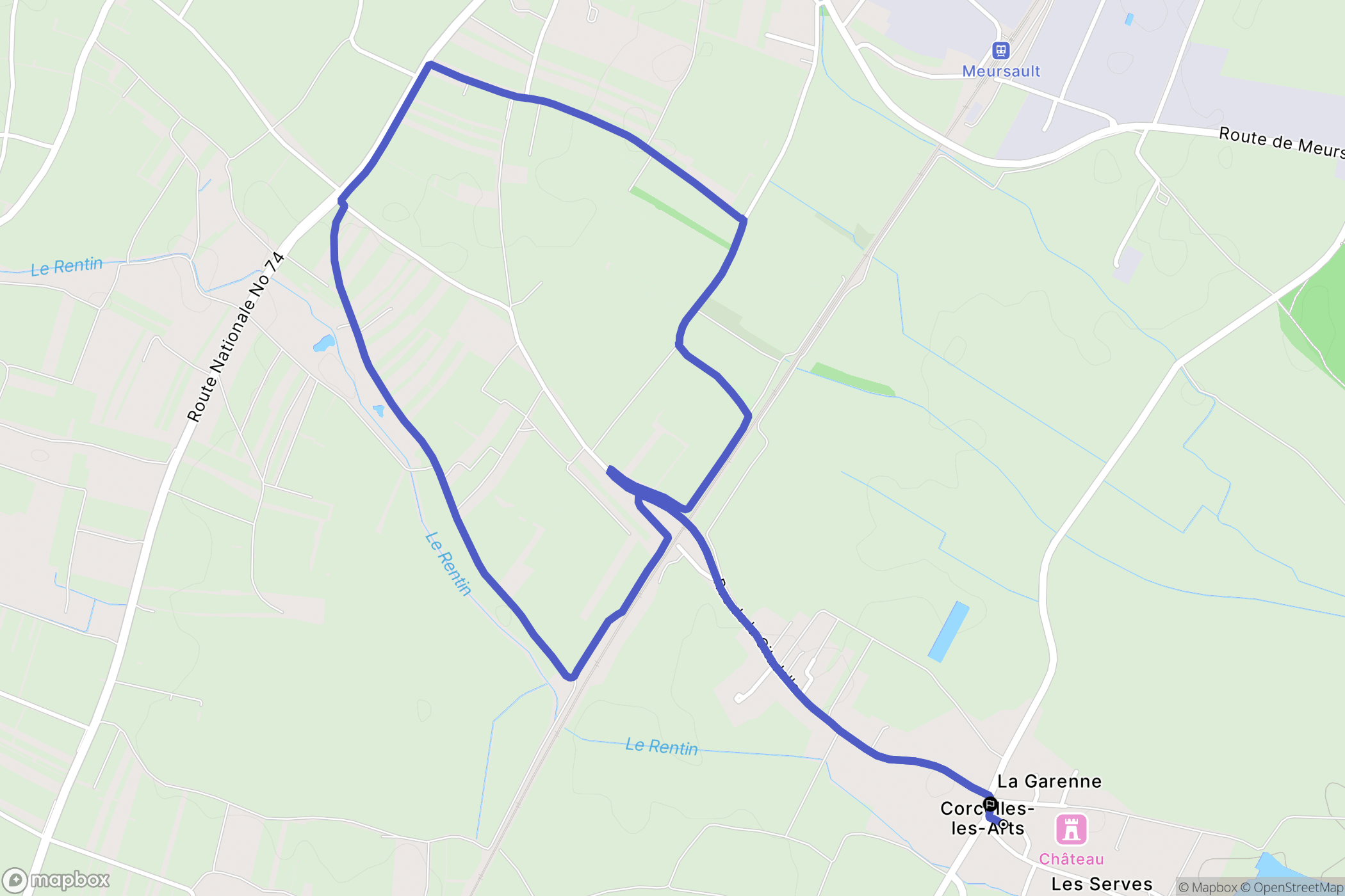 Corcelles-les-Arts : carte du parcours de randonnée - France