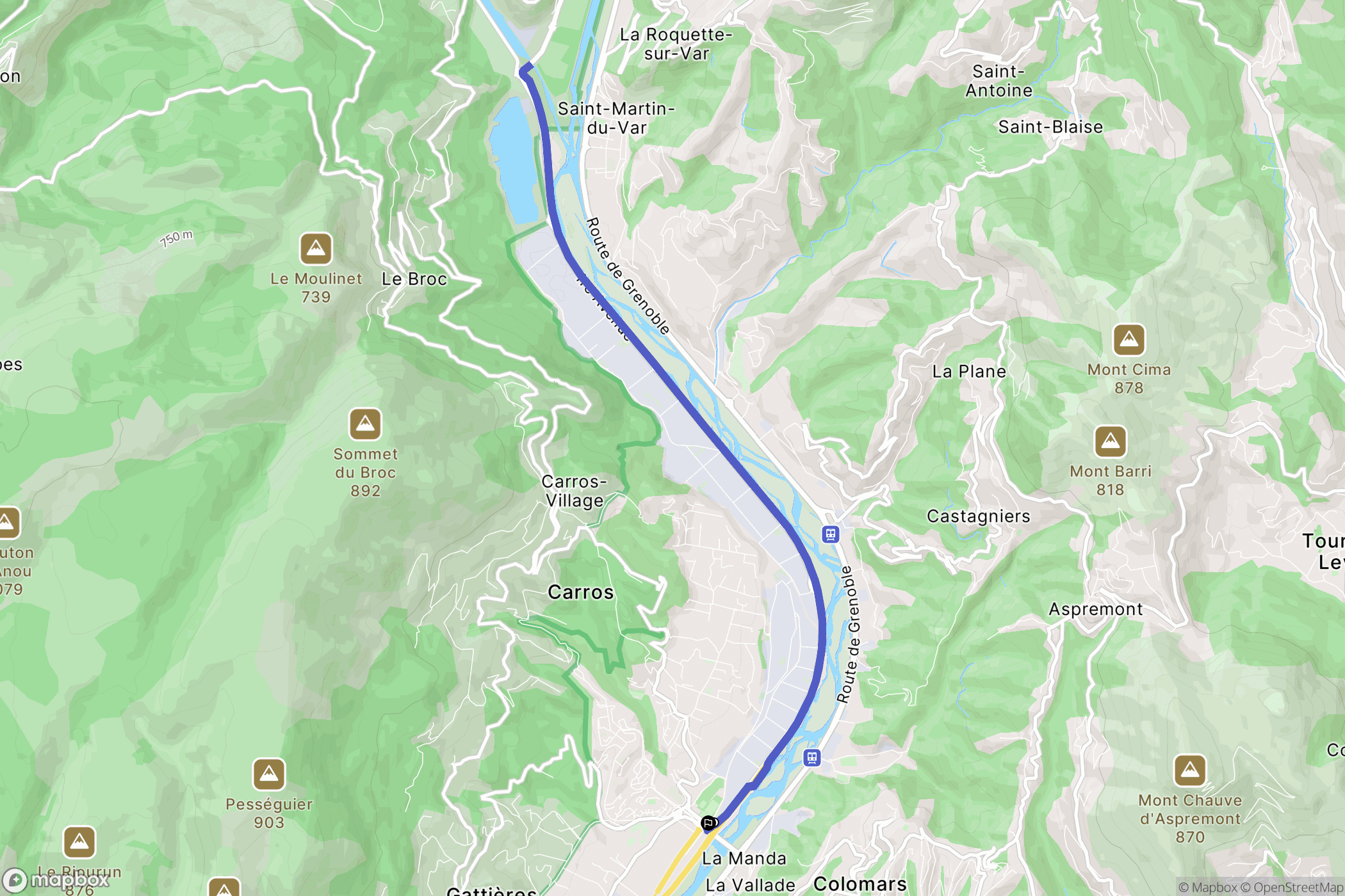 Carros : carte du parcours de randonnée - France