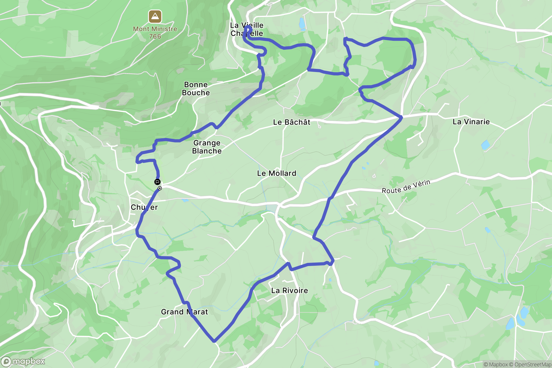 Chuyer : carte du parcours de randonnée - France