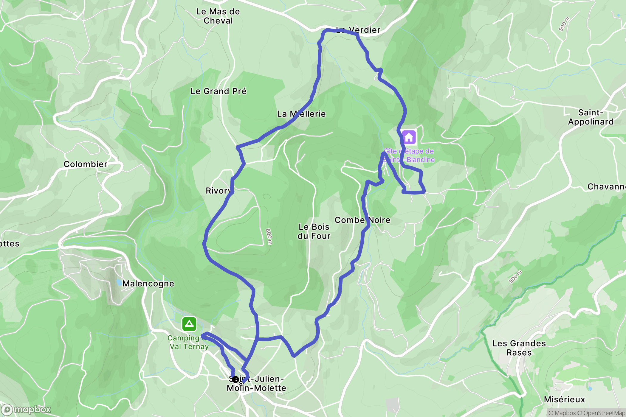 Saint-Julien-Molin-Molette : carte du parcours de randonnée - France