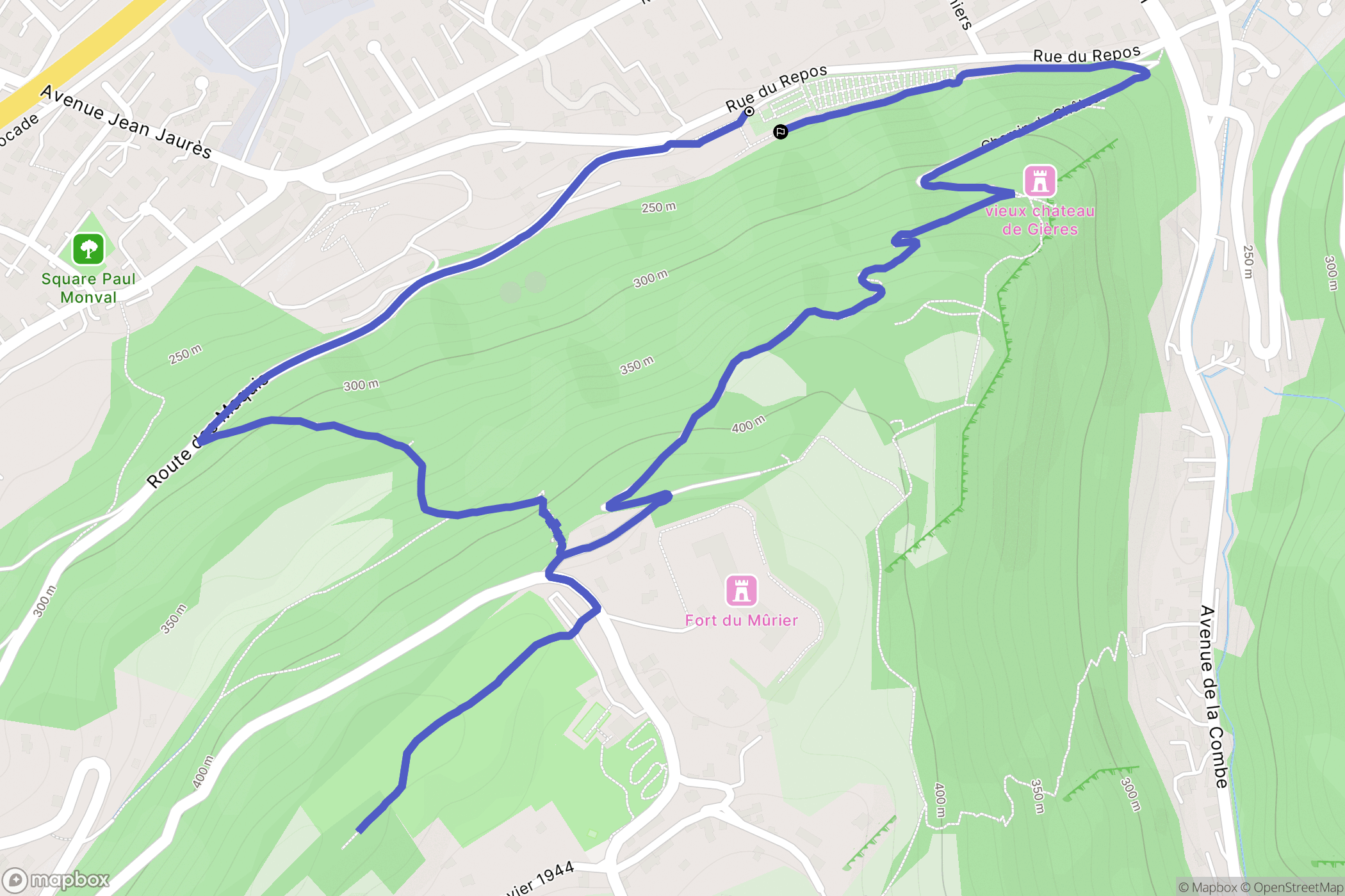 Gières : carte du parcours de randonnée - France