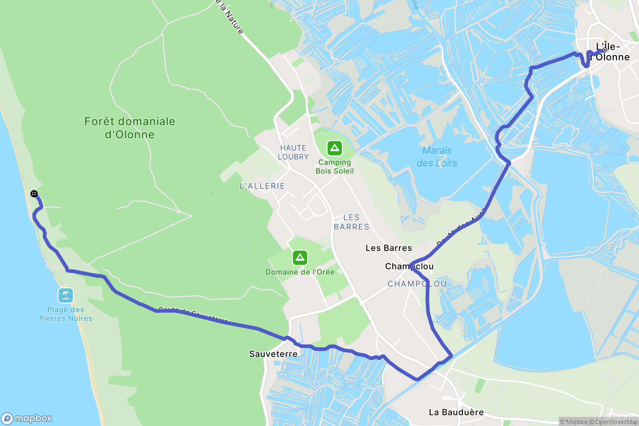 L'Île-d'Olonne : carte du parcours de randonnée - France
