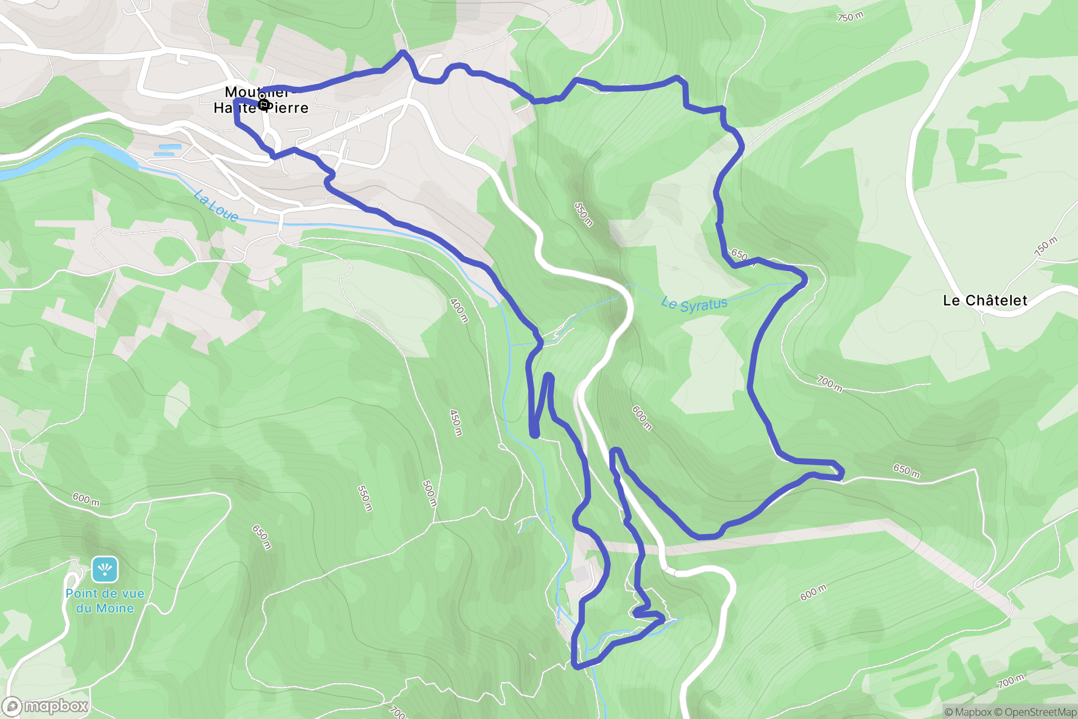 Mouthier-Haute-Pierre : carte du parcours de randonnée - France