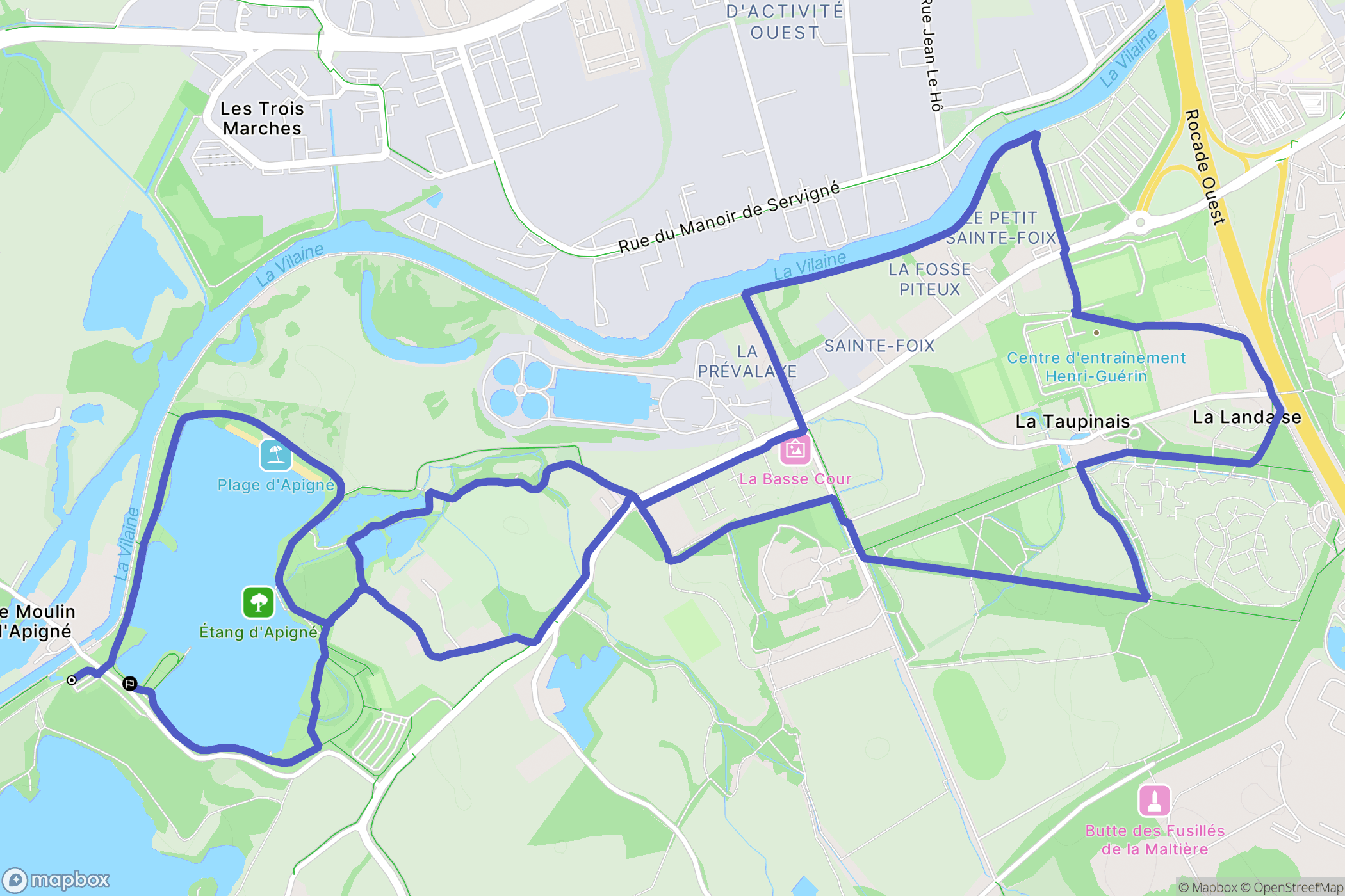 Rennes : carte du parcours de randonnée - France