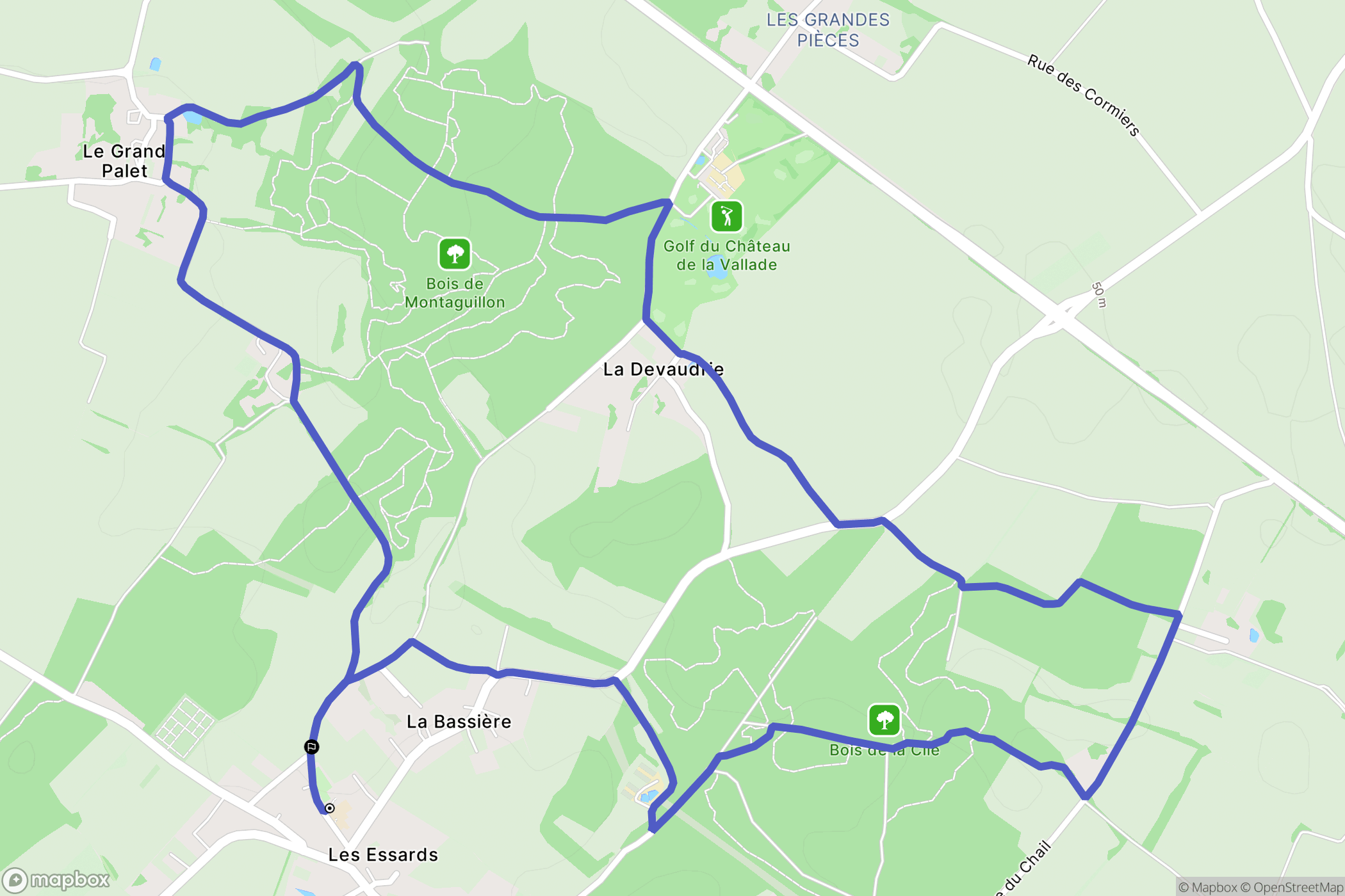 Les Essards : carte du parcours de randonnée - France