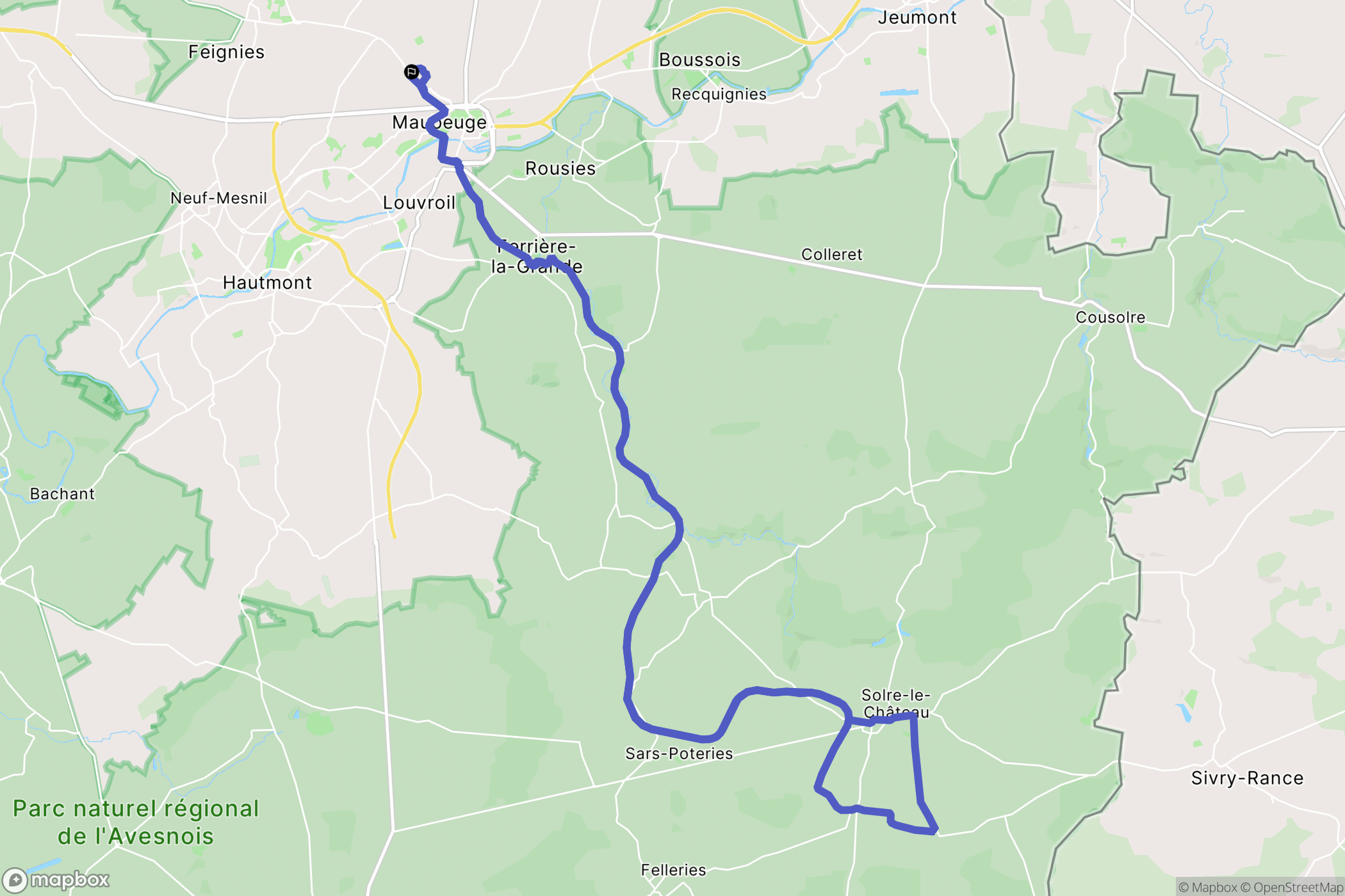 Maubeuge : carte du parcours de randonnée - France