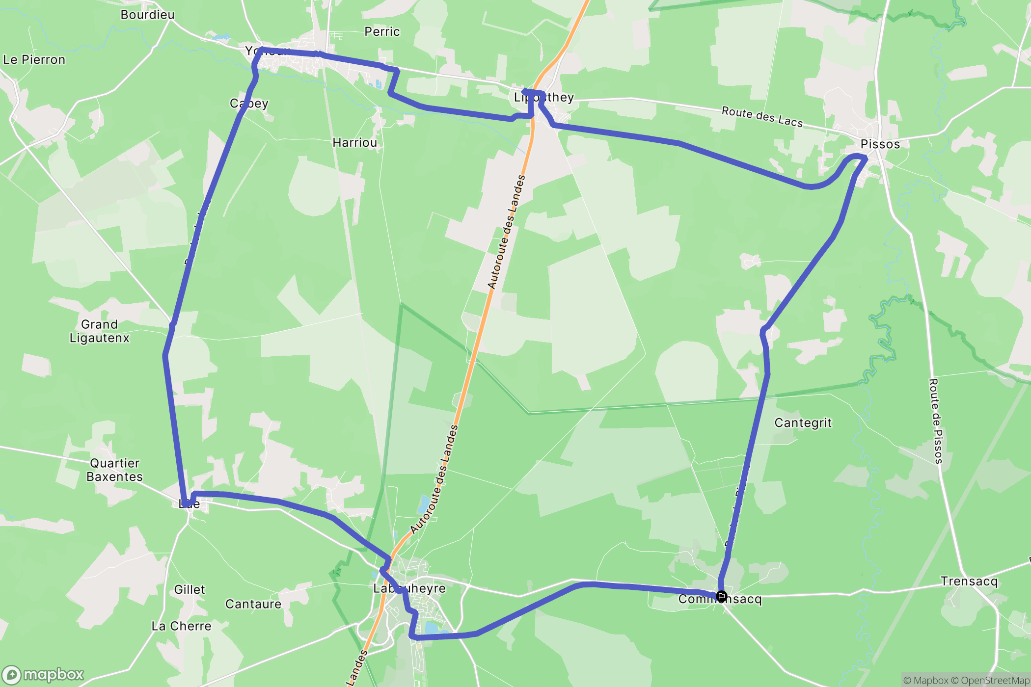 Commensacq : carte du parcours de randonnée - France