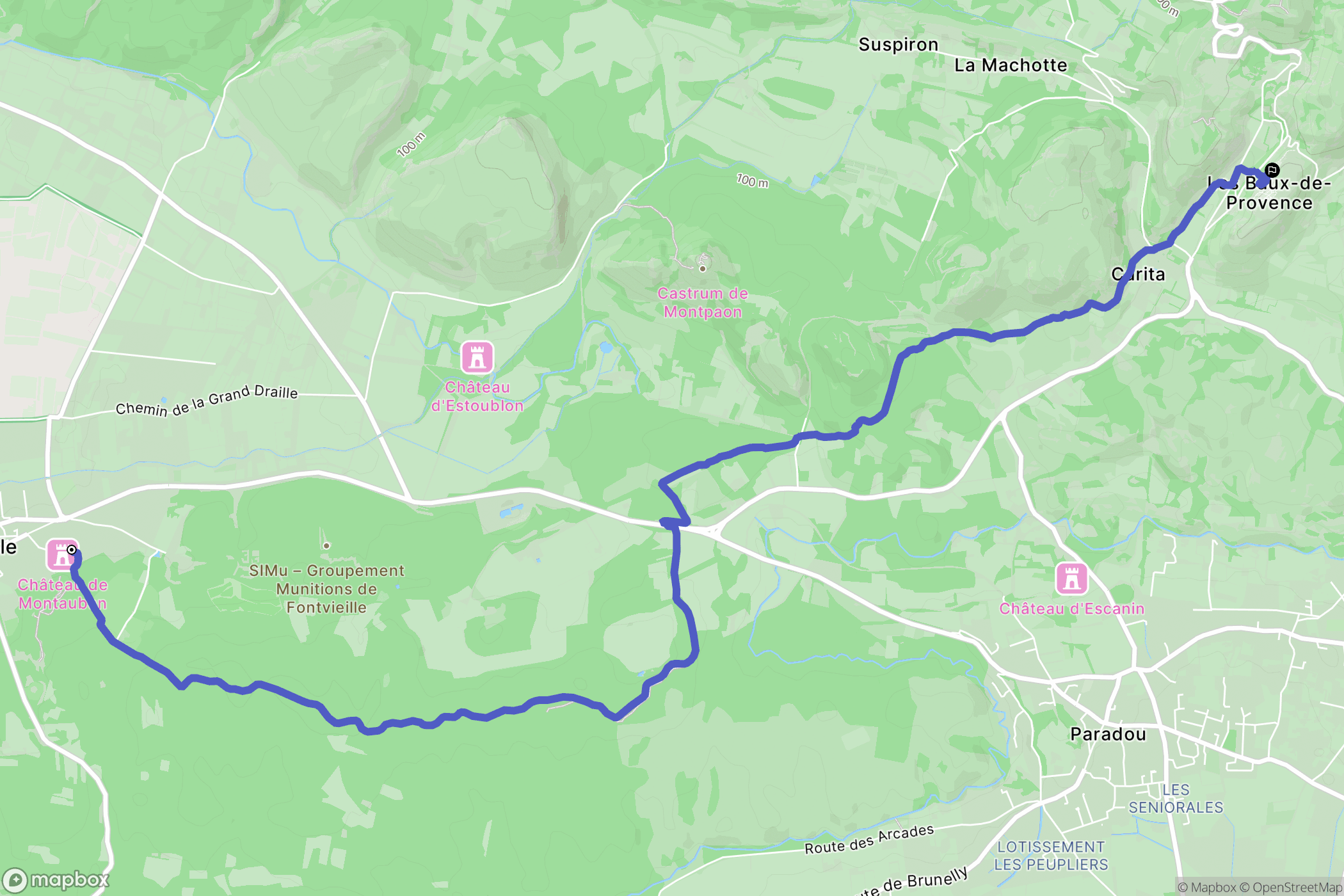 Fontvieille : carte du parcours de randonnée - France