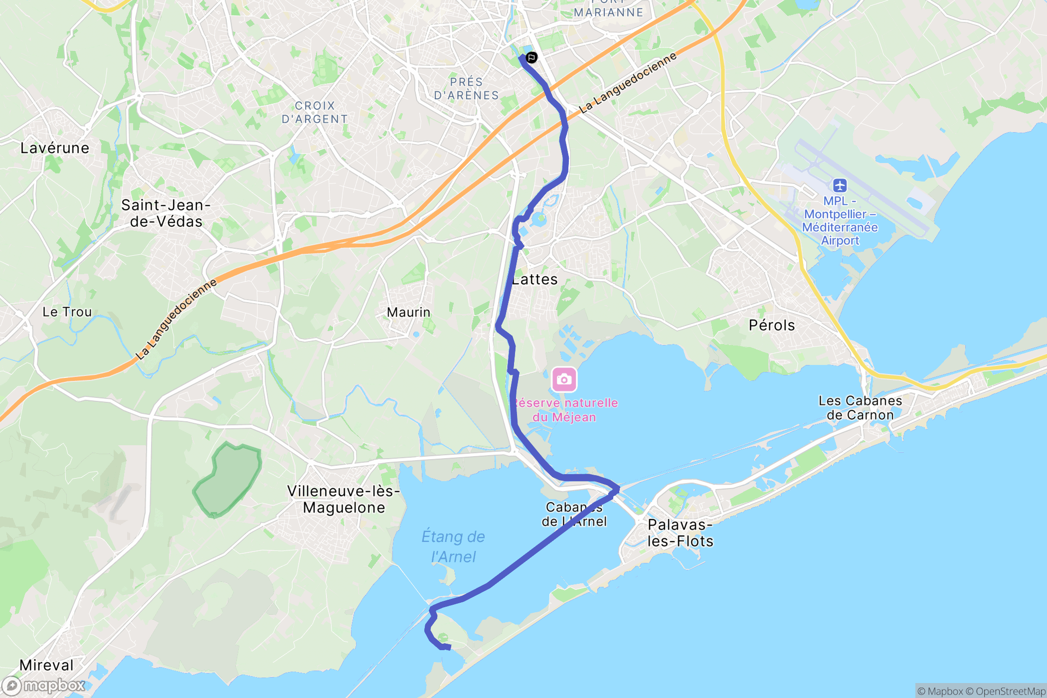 Montpellier : carte du parcours de randonnée - France