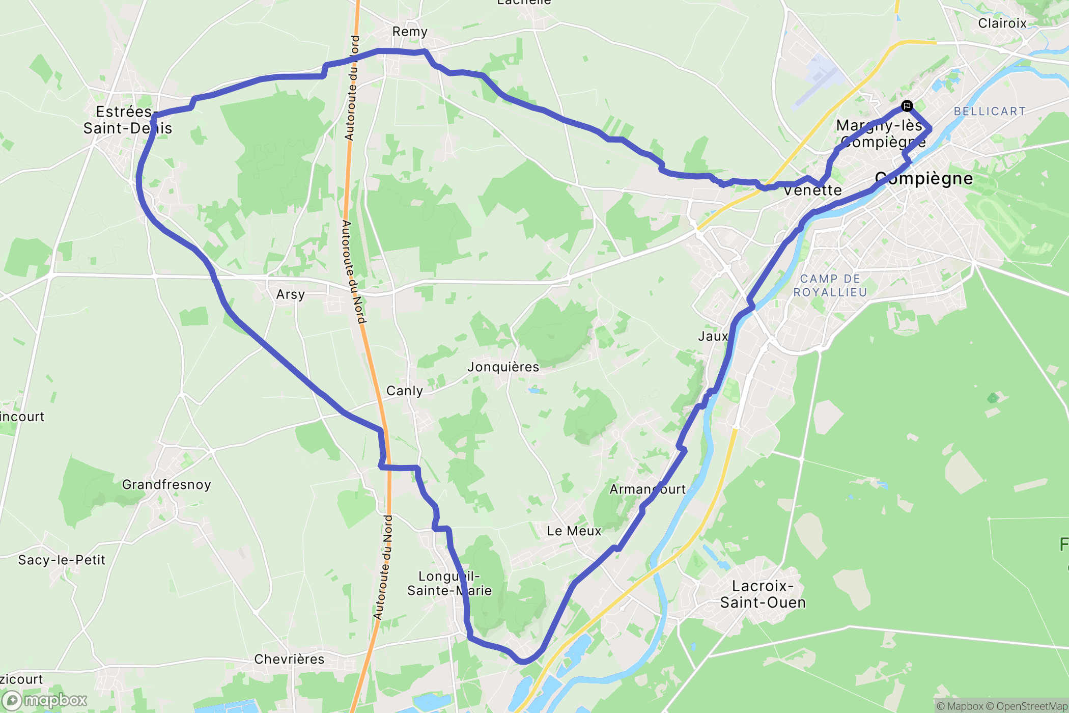Margny-lès-Compiègne : carte du parcours de randonnée - France