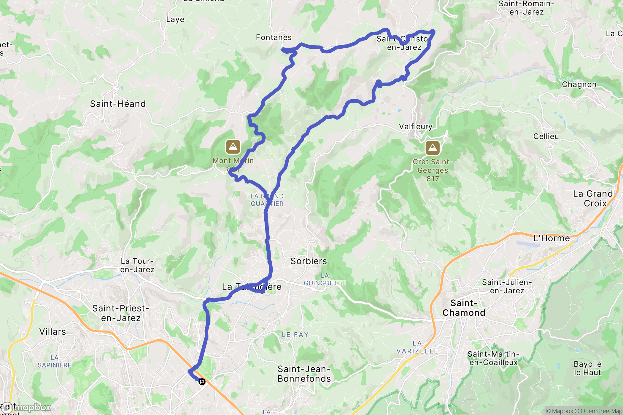 Saint-Étienne : carte du parcours de randonnée - France