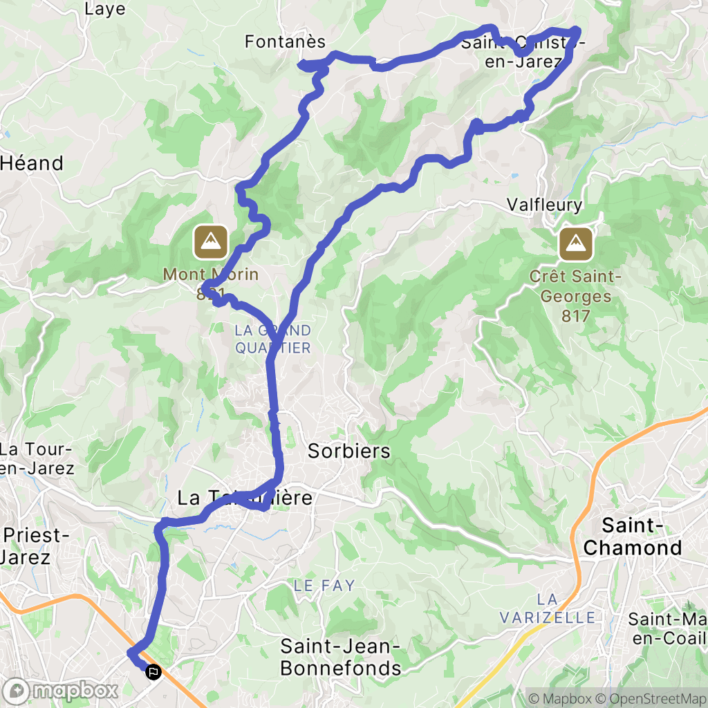Saint-Étienne : carte du parcours de randonnée - France