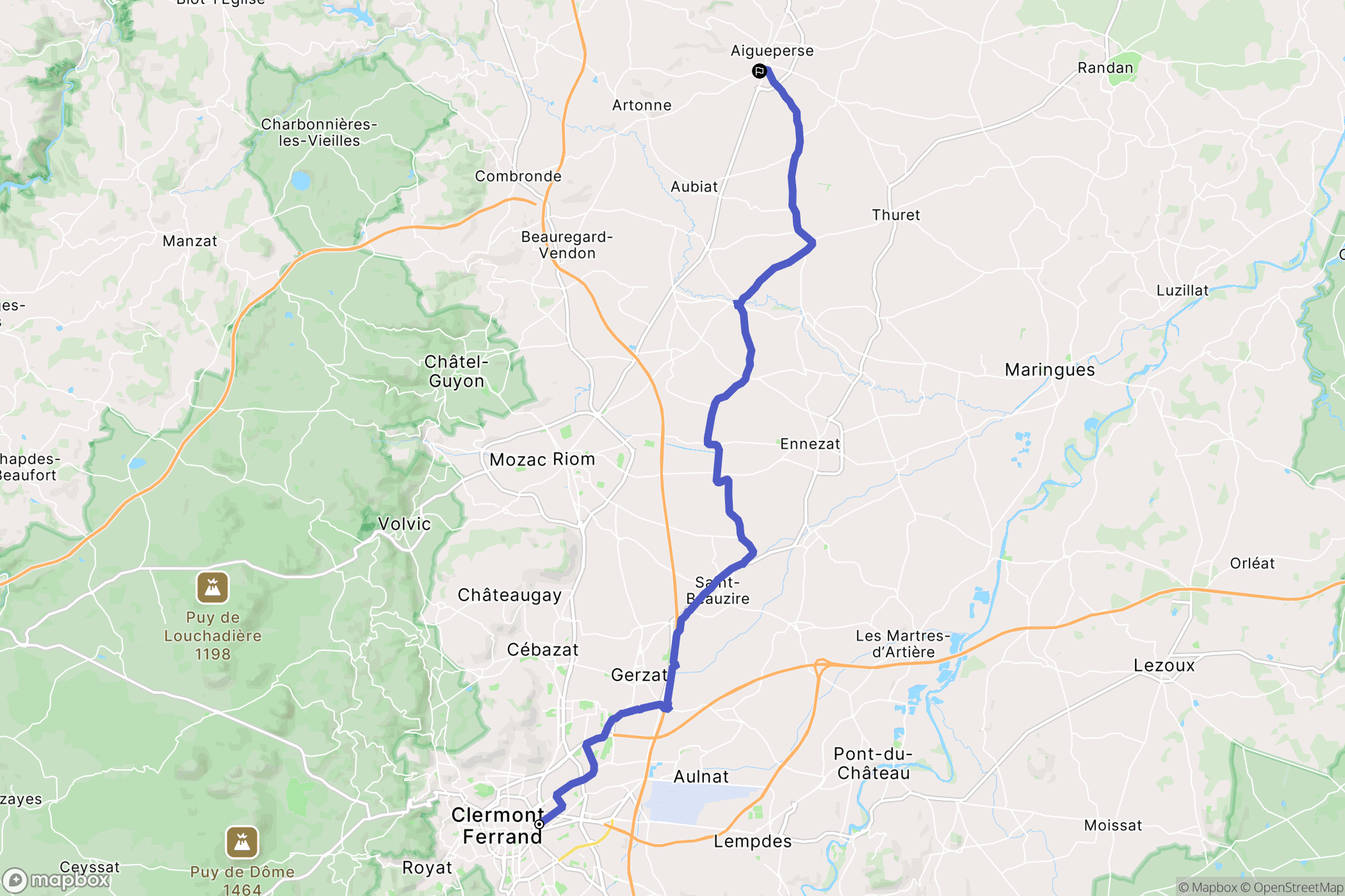 Clermont-Ferrand : carte du parcours de randonnée - France
