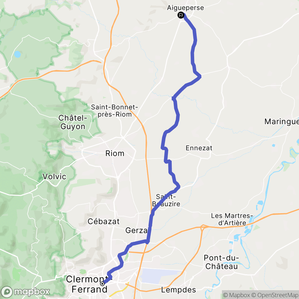 Clermont-Ferrand : carte du parcours de randonnée - France