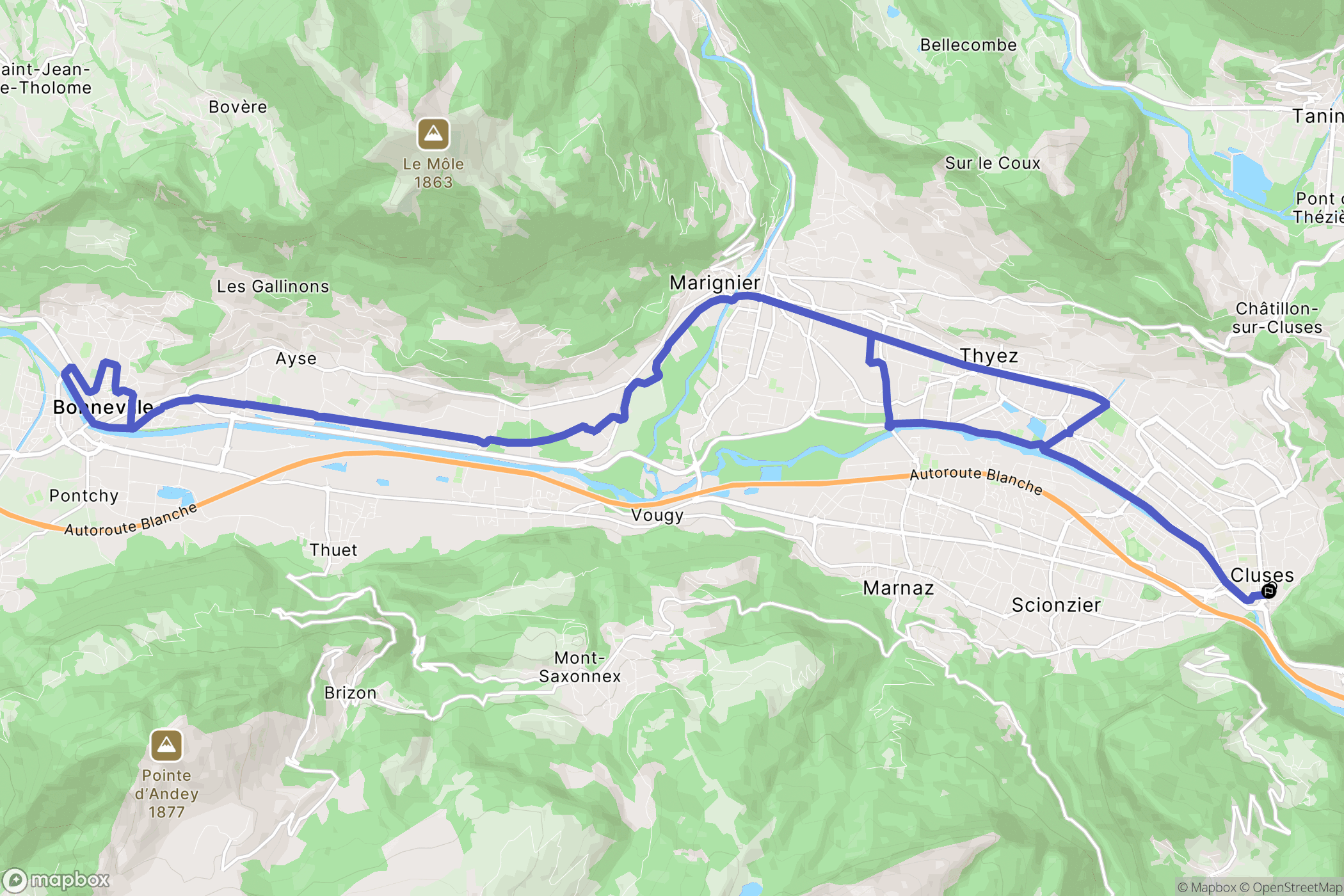 Cluses : carte du parcours de randonnée - France