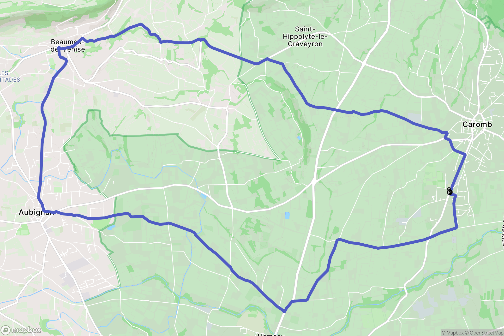 Caromb : carte du parcours de randonnée - France