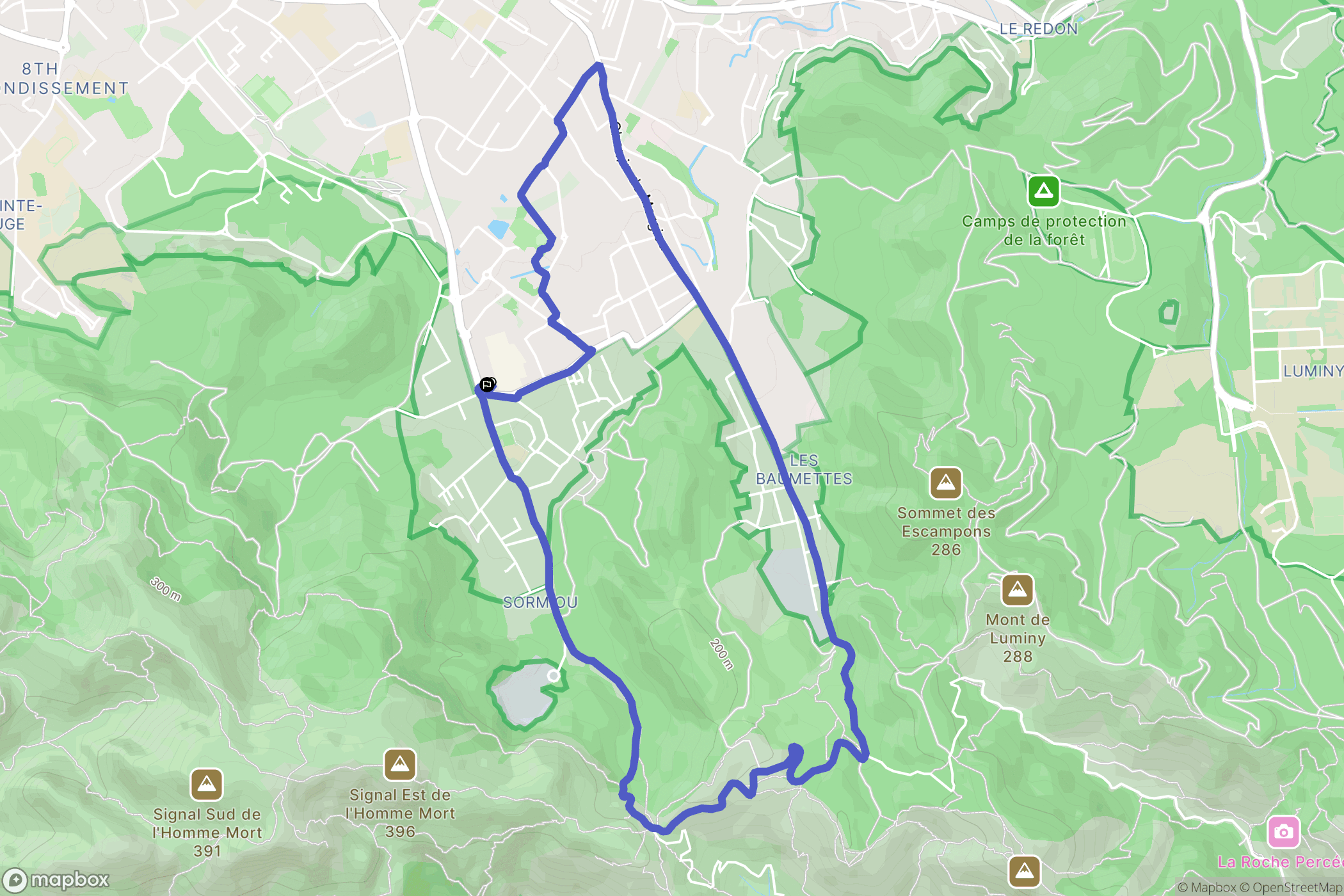 Marseille : carte du parcours de randonnée - France