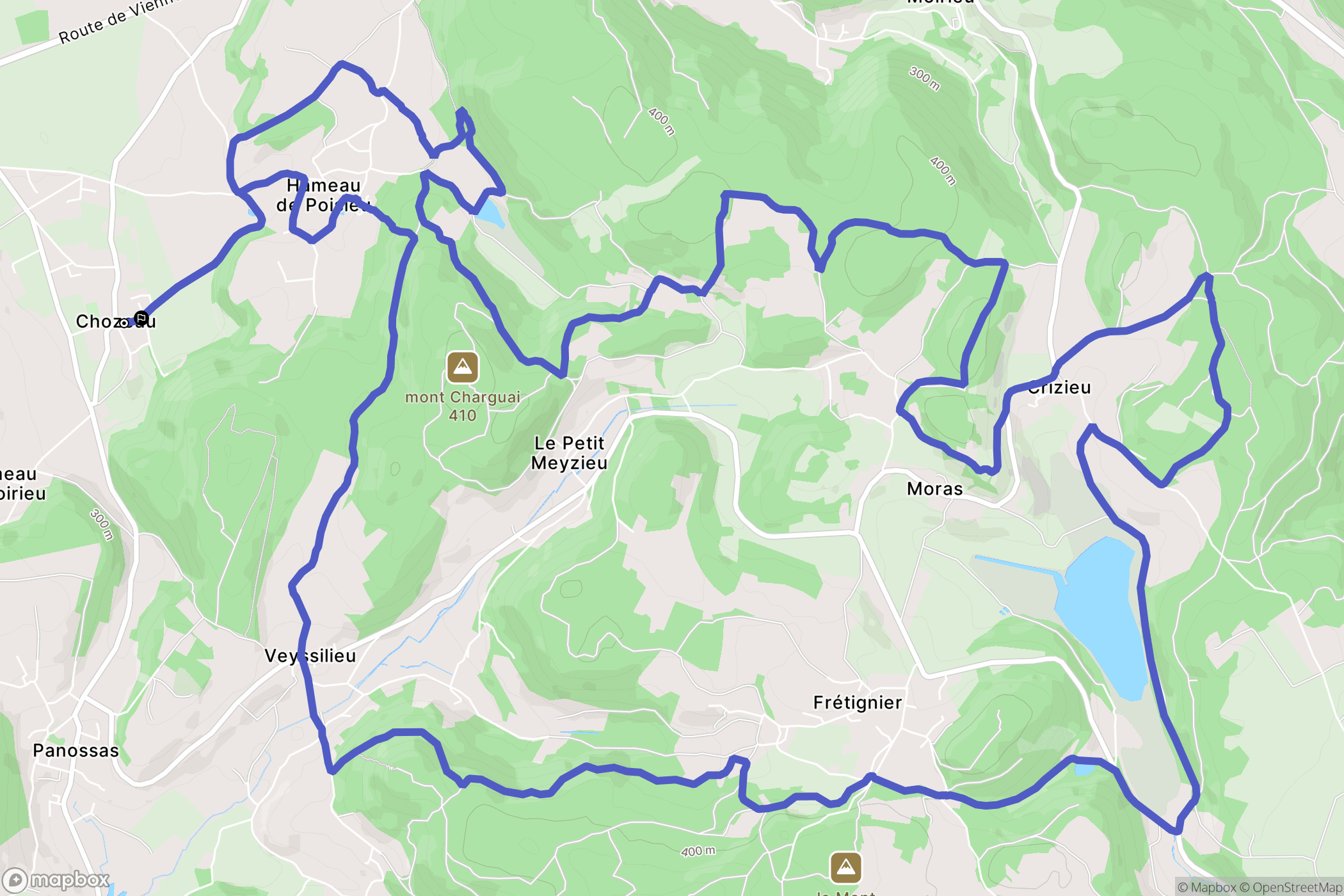 Chozeau : carte du parcours de randonnée - France