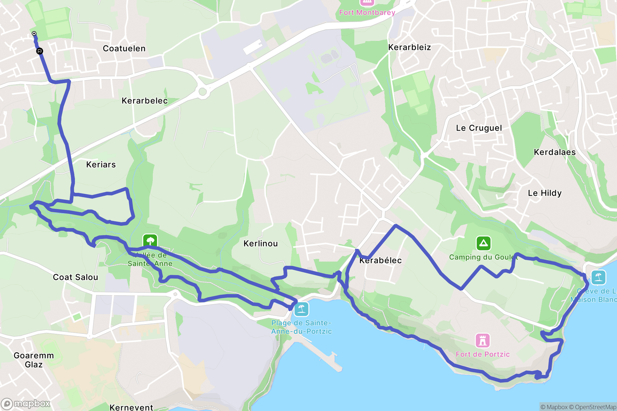 Plouzané : carte du parcours de randonnée - France