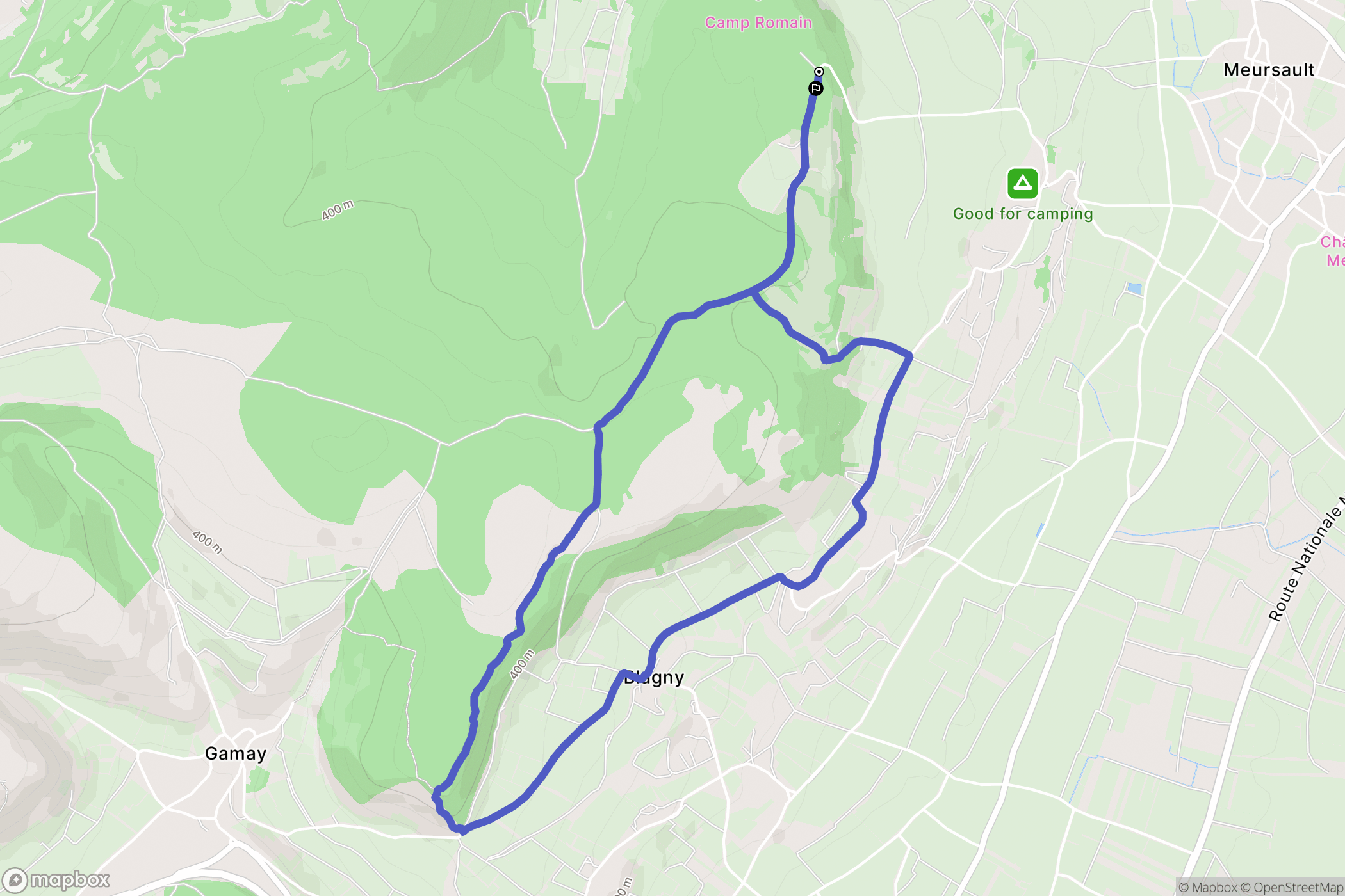 Meursault : carte du parcours de randonnée - France
