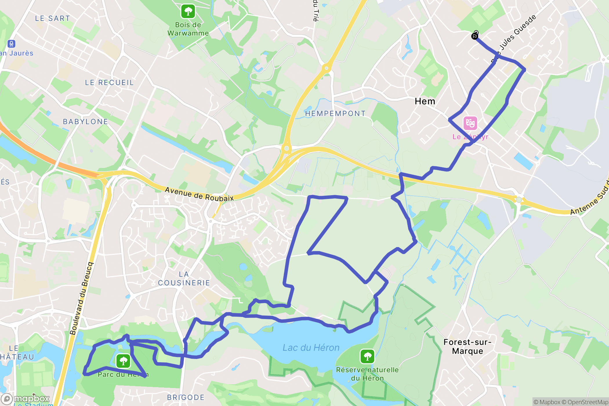 Hem : carte du parcours de randonnée - France