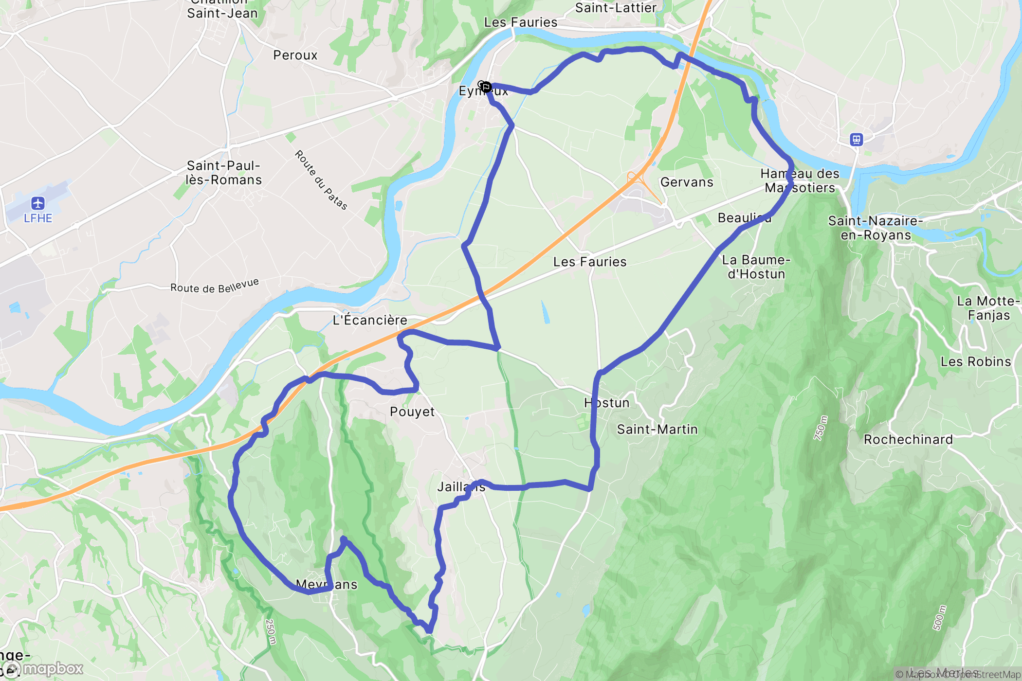 Eymeux : carte du parcours de randonnée - France