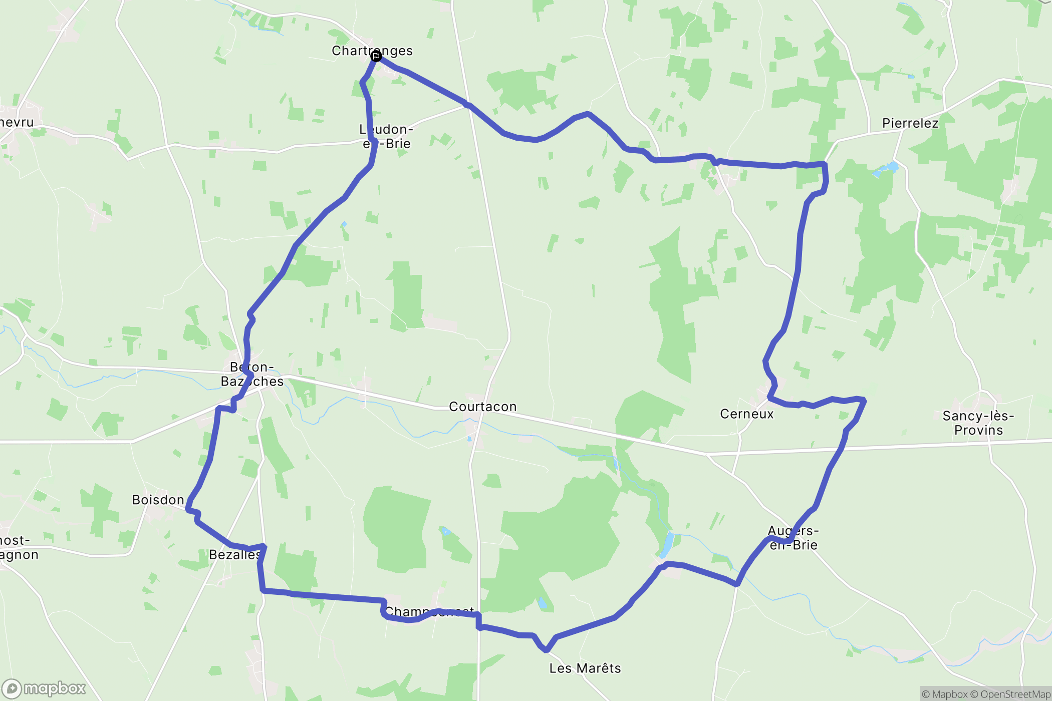 Chartronges : carte du parcours de randonnée - France