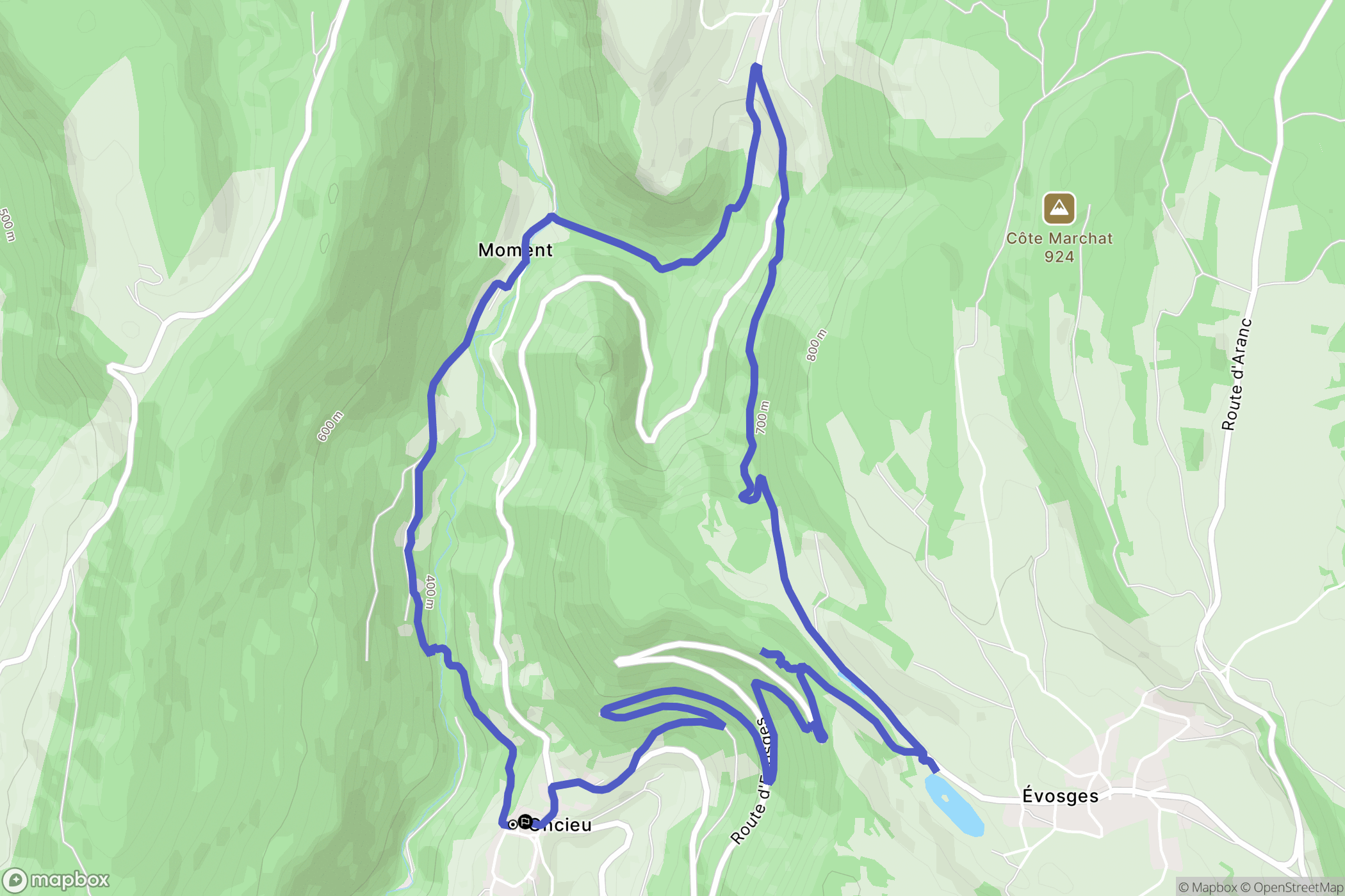 Oncieu : carte du parcours de randonnée - France