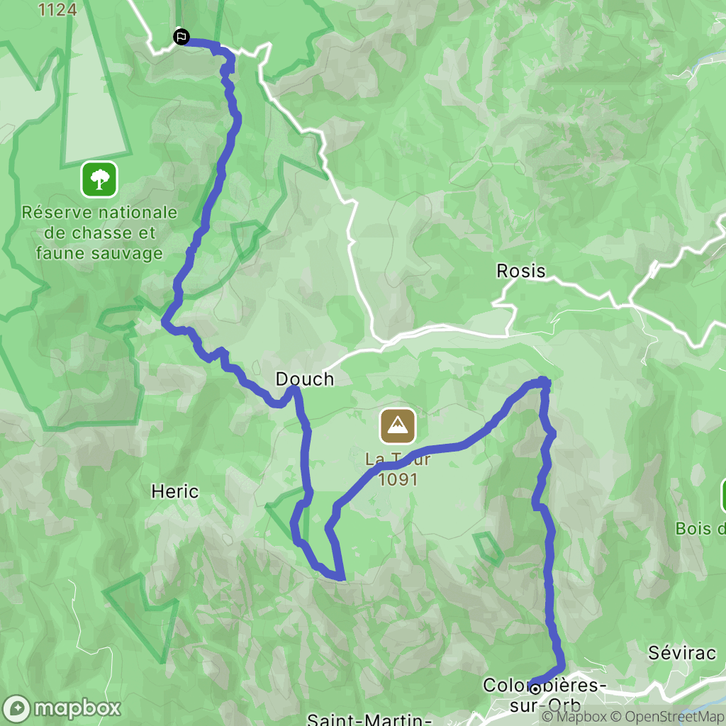 Colombières-sur-Orb : carte du parcours de randonnée - France